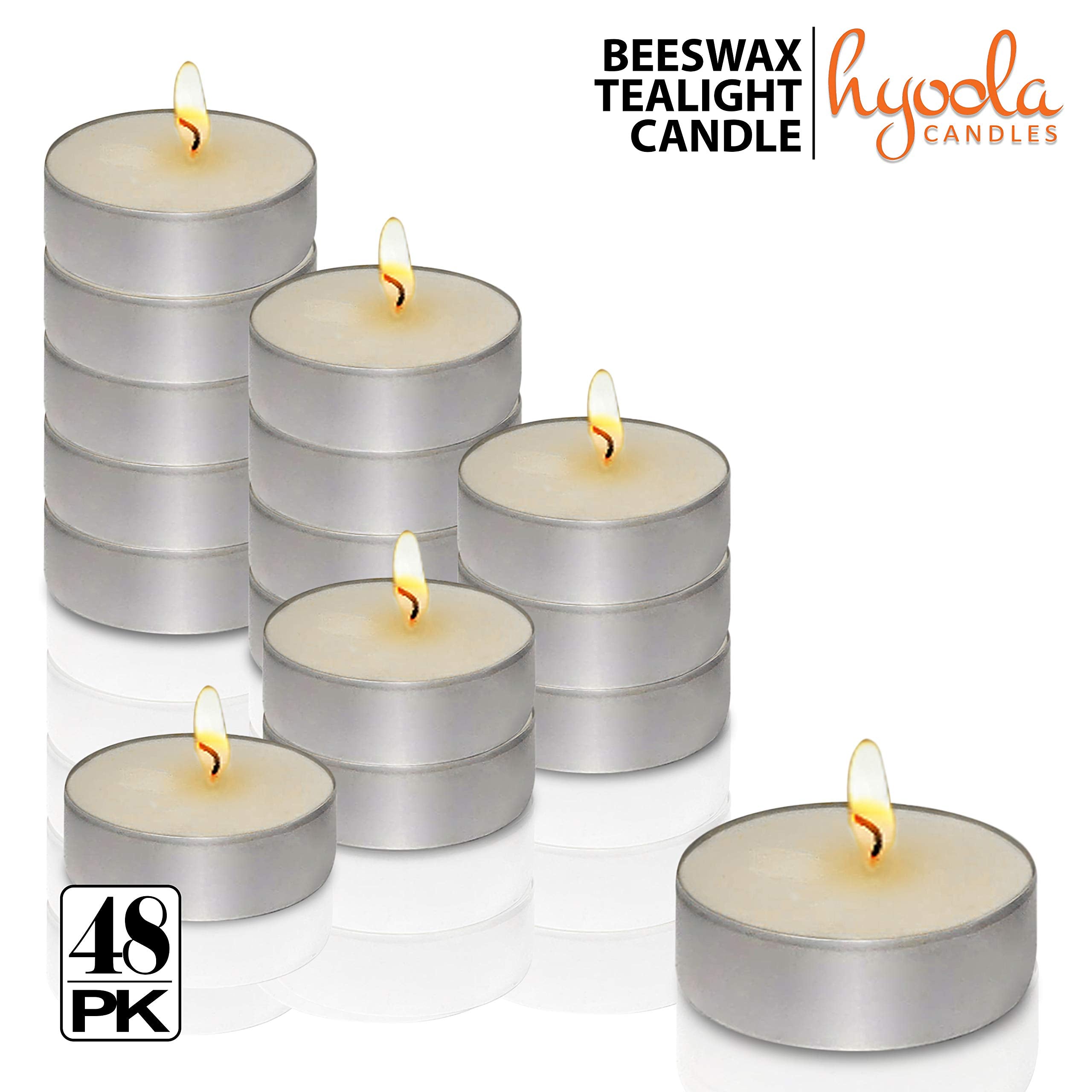 Hyoola White Beeswax Tealight Candles - 100% Pure Natural - 48-Pack - Aluminum Cup - Model H11773