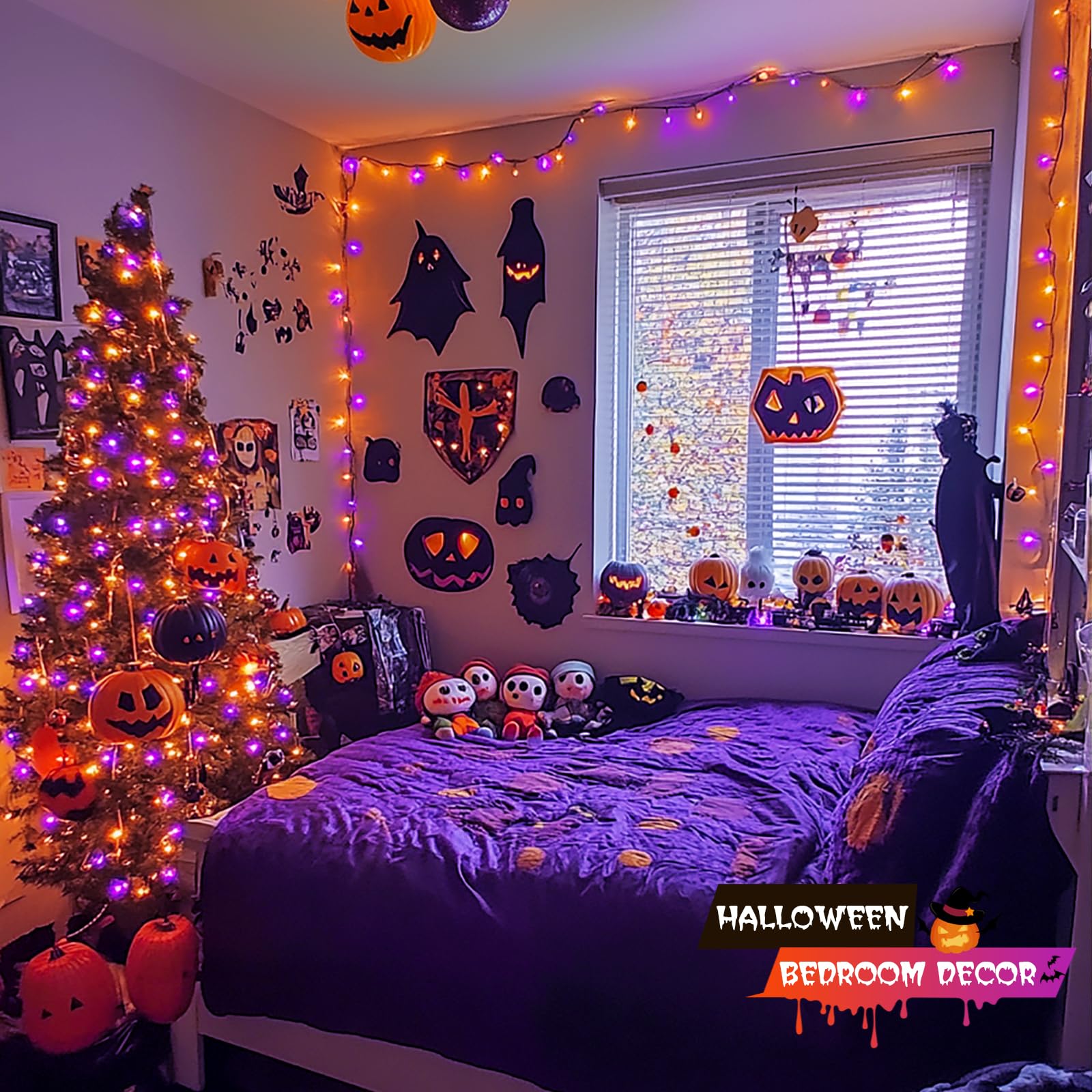 JMEXSUSS Halloween String Lights, 500 LED Waterproof, 173ft, 8 Modes, Orange & Purple, Model EXS-S-0500