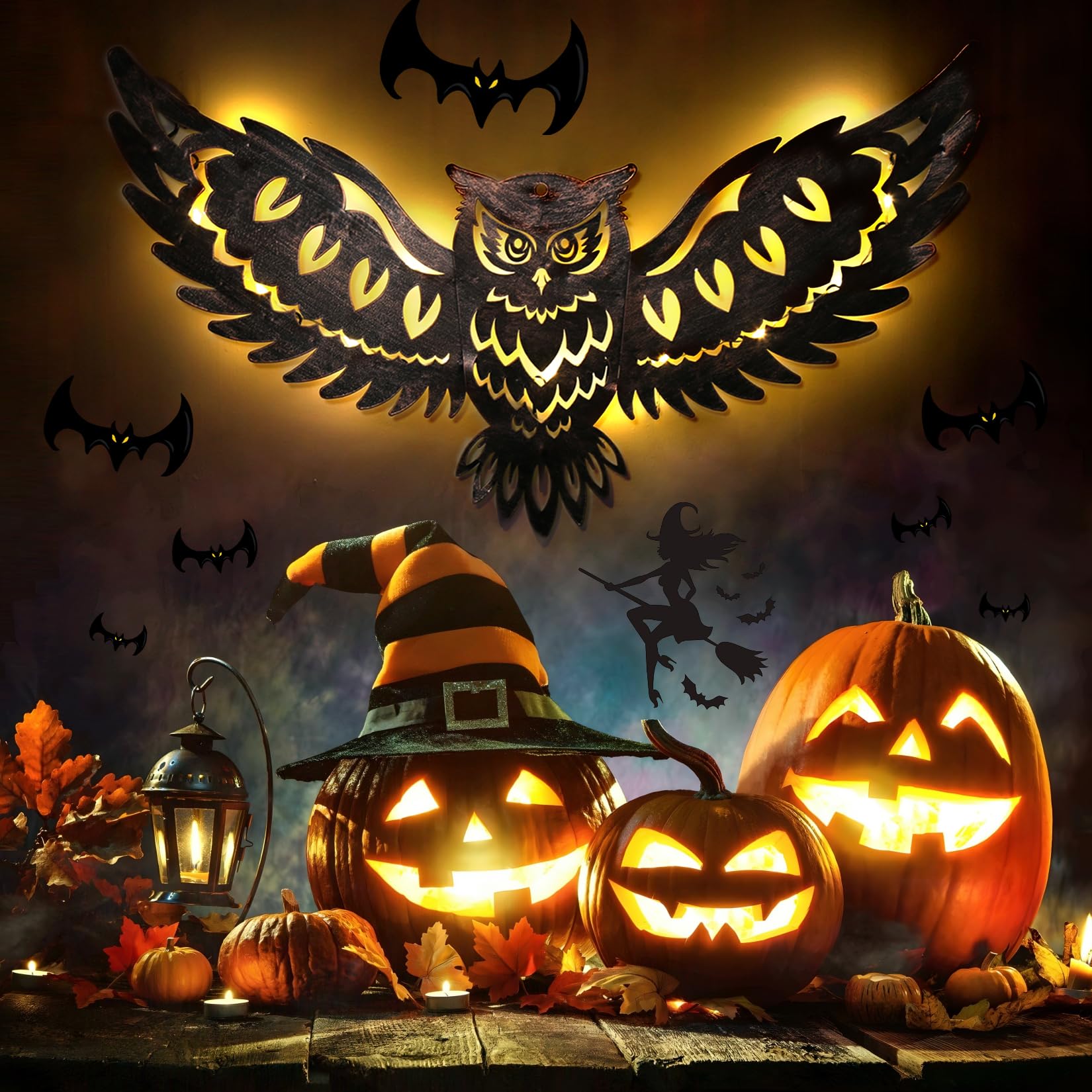 Diinor Solar Outdoor Wall Decor Lights Owl Hanging Solar Lights Outdoor Metal Solar Garden Lights Porch Patio Yard Decorative Large 23.62Inch Warm White