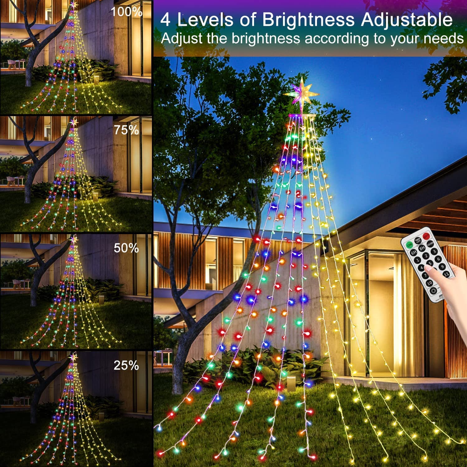 Christmas Decoration Dipper Star String Lights,320 Led Color Changing Christmas Tree Lights 8 Modes & Waterproof For Xmas Party