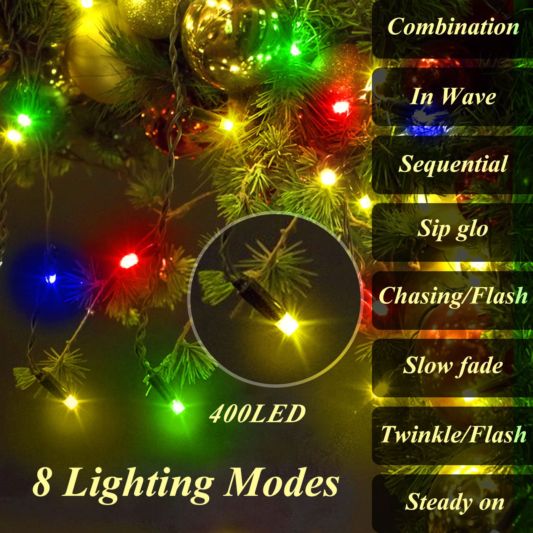aneeway LED Christmas Tree Lights, 400 LEDs, 8 Modes, Remote Control, 6.6FT, Multicolor, Model SW-LSL-02-400