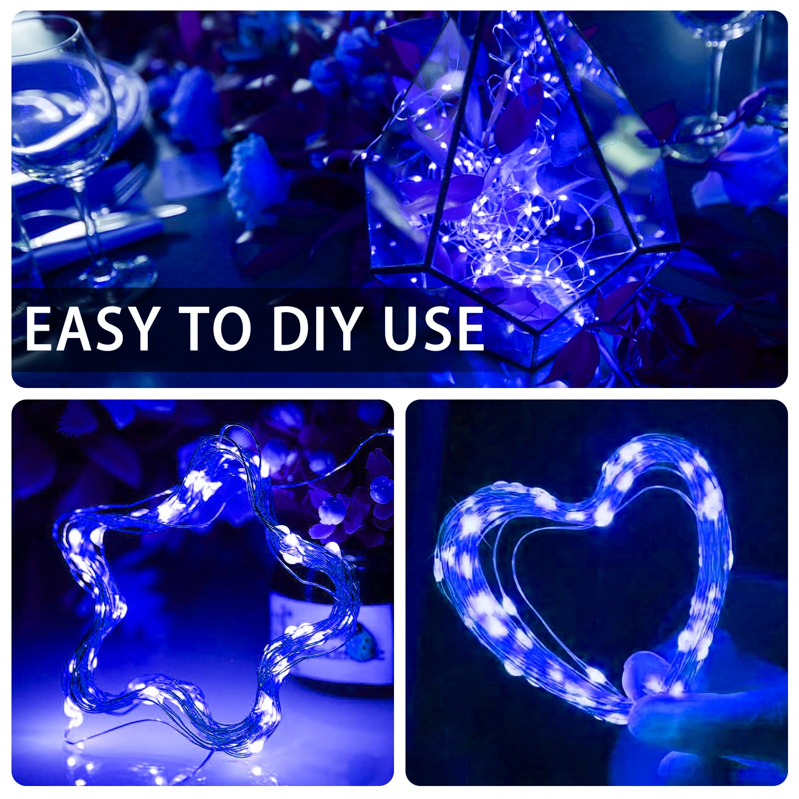 chzk 24 Pack Blue Fairy Lights, 7ft 20 LED Battery Operated Mini String Lights, Copper Wire, Christmas Halloween Decorations