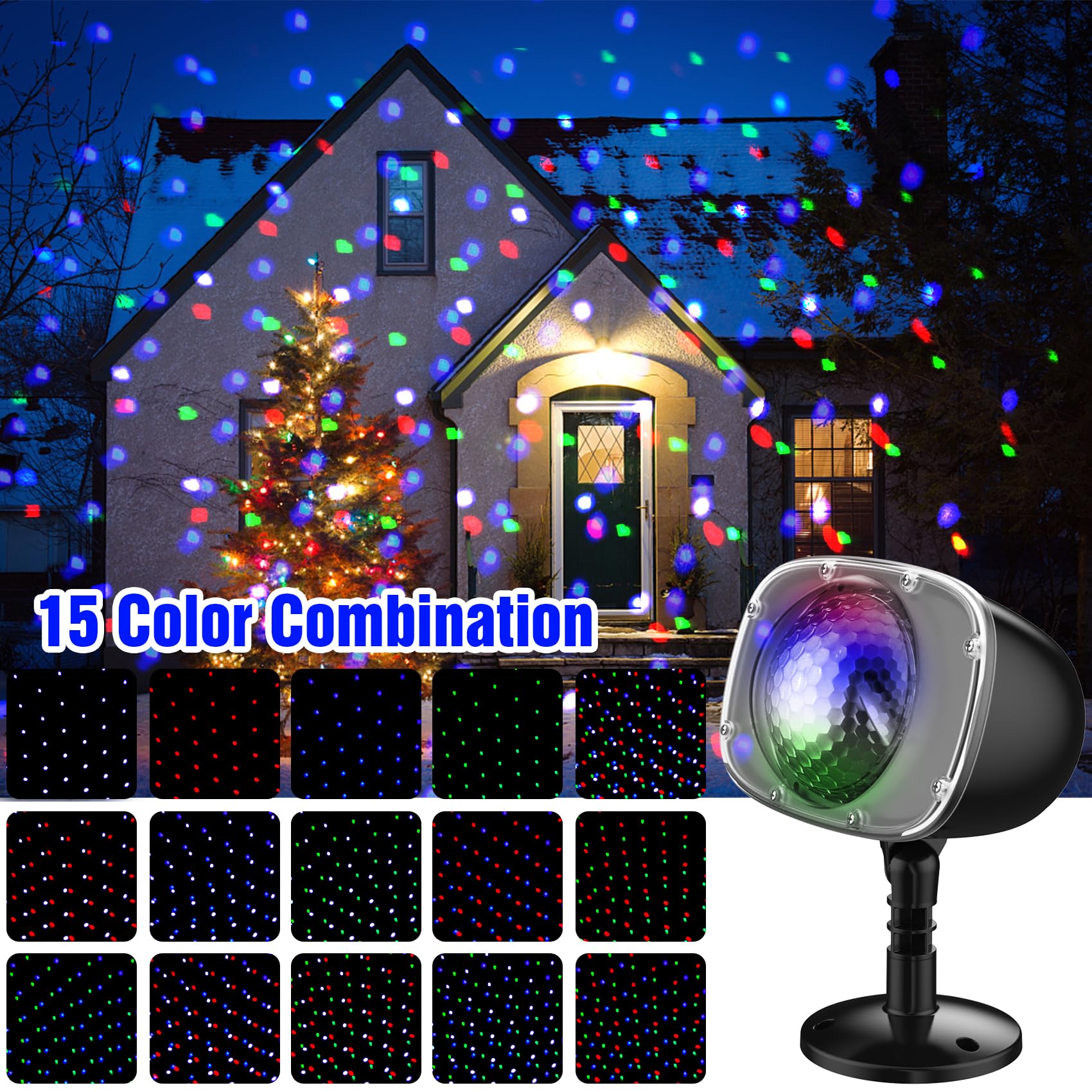 Christmas Projector Lights Outdoor,15 Colors Rotating Falling Snow Projection With Remote For Xmas Moving Points Landscape Light