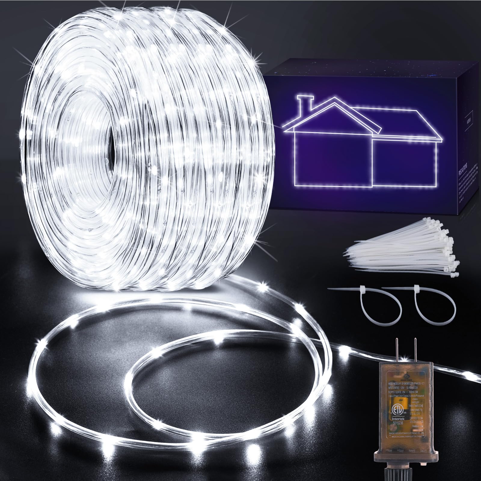 Knonew 328Ft 1000Led Rope Lights For Outside Outdoor String Lights Waterproof 8 Modes Clear Tube Light For Indoor Bedroom Wedding Garden Patio Christmas Tree Rv Holiday Decoration(Cold White)