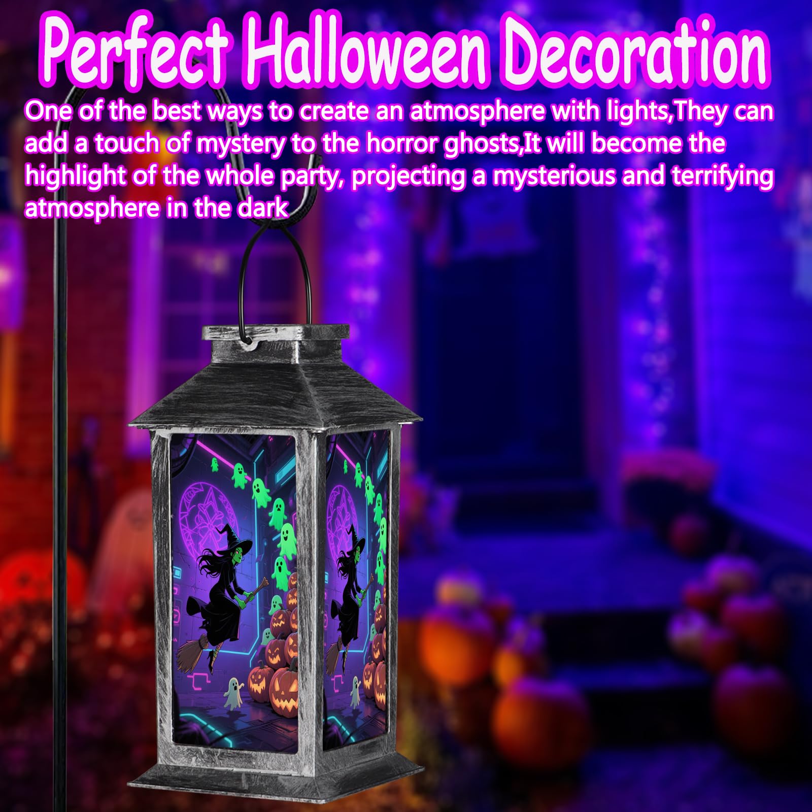 Halloween Decorations Outdoor Solar Lanterns Hanging Ghosts Solar Lantern Party Decorations Halloween Decor Gifts For Porches Yards Gardens Lawn(Witch And Ghost Pumpkin)