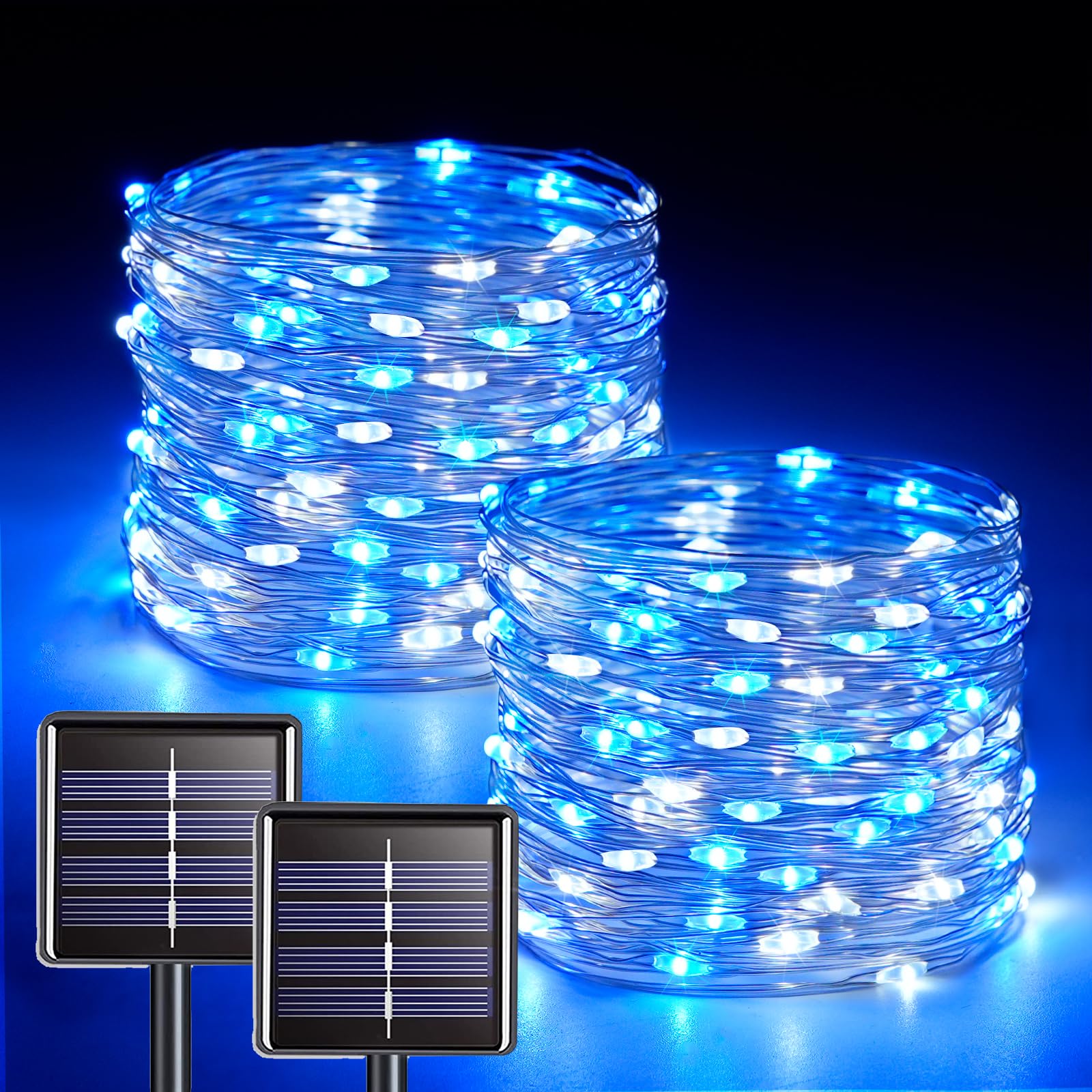 Jmexsuss 2 Pack Blue And White Solar Christmas Lights, Each 33Ft 100 Led Solar String Lights Outdoor, Waterproof Solar Fairy Lig