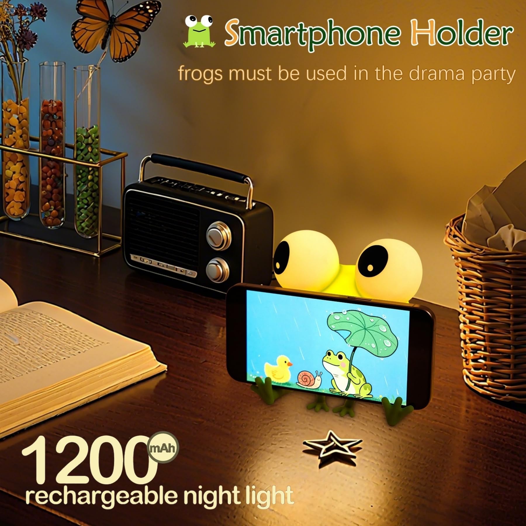 Yr Yrhh-Pet Frog Cute Night Light  Big Eyes Frog Gifts Kids Lamp  Squishy Rechargeable Dimmable Bedside Nightlight  Silicone Led Funny Light Up Animal  Boy Girls Baby Nursery College Dorm D?Or