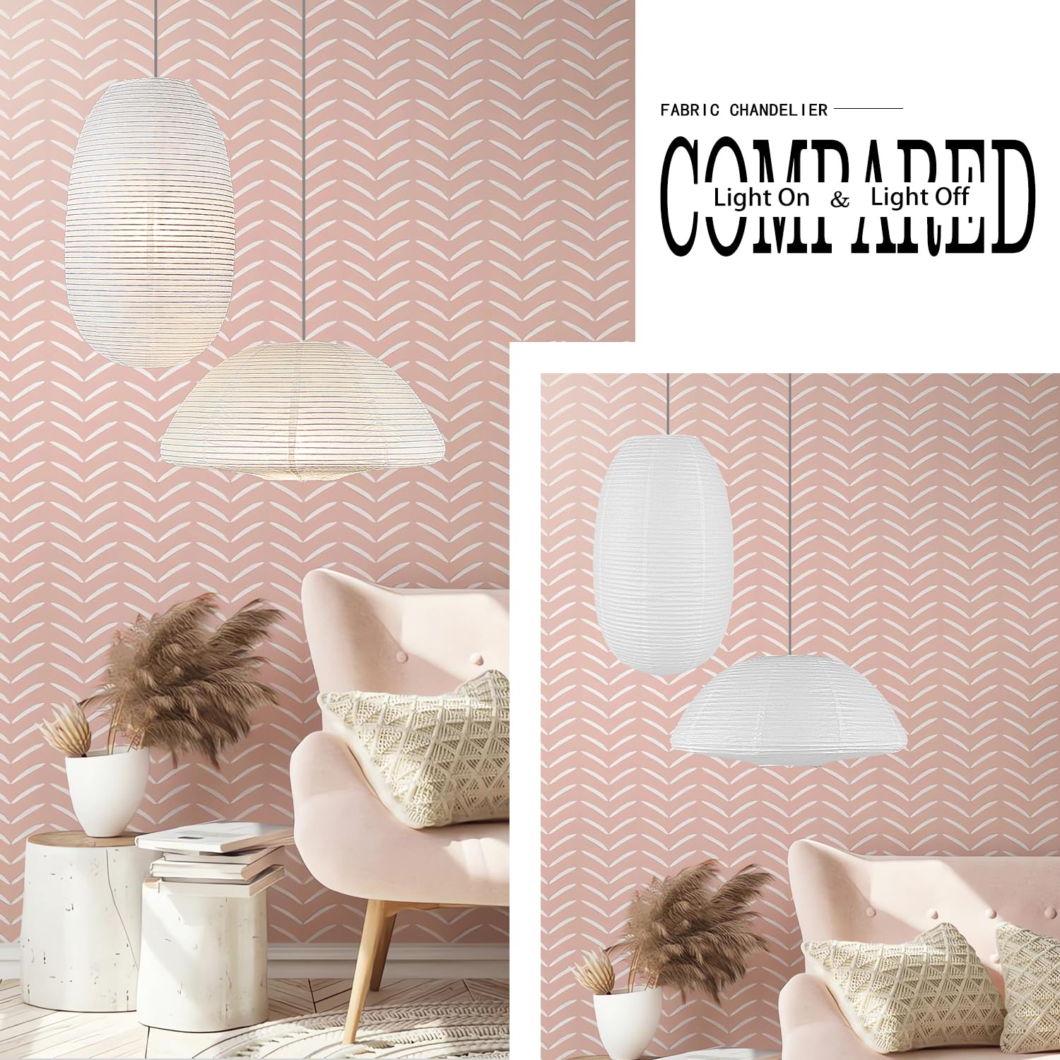 METHEDEECO White Paper Lanterns - 2PCS Large Hanging Shades, 19+21inch, Rice Paper, Semicircular & Elliptical Design, Perfect for Indoor Decor