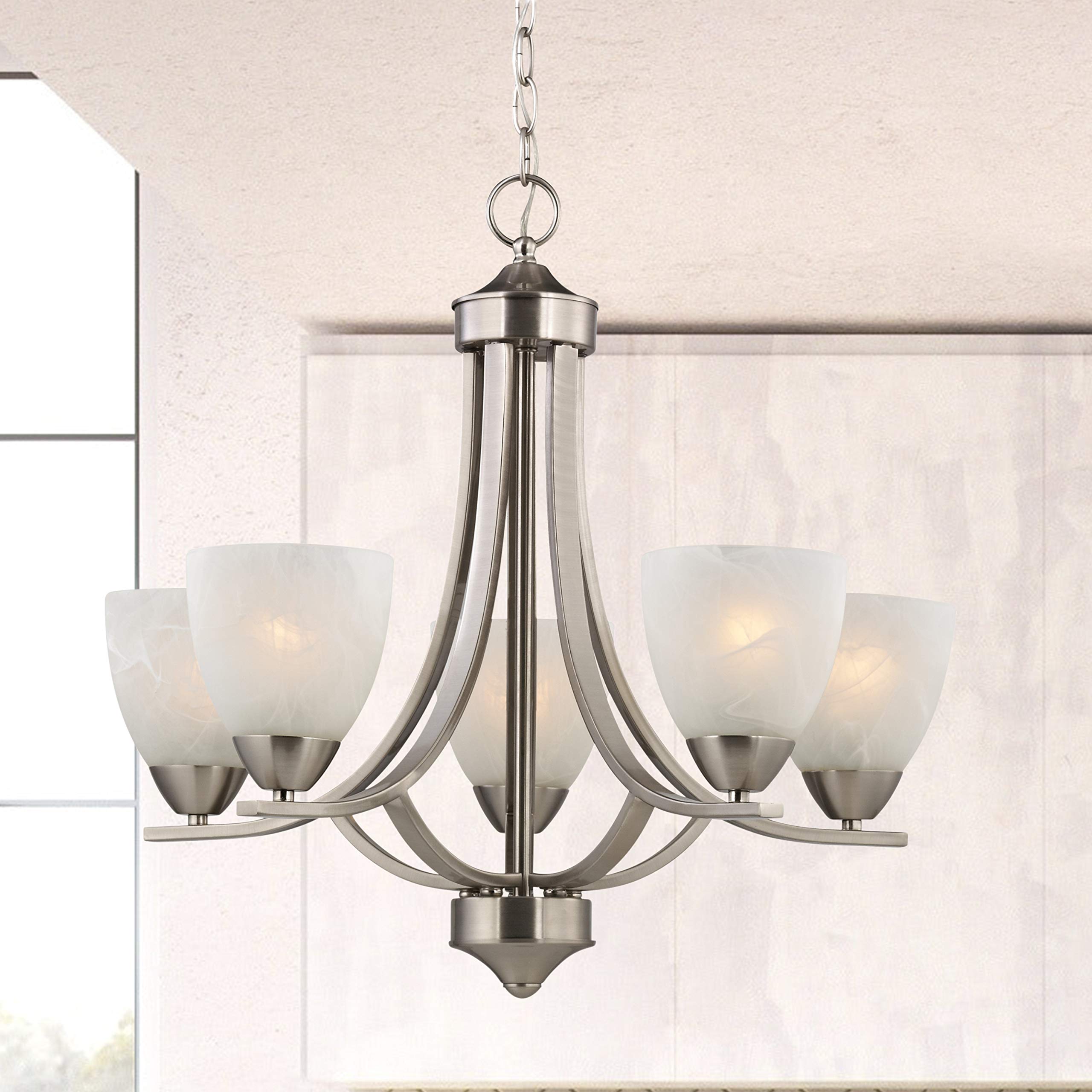 Design Classics 5-Light Chandelier - Bolivian Bronze Finish, Alloy Steel, Alabaster Glass