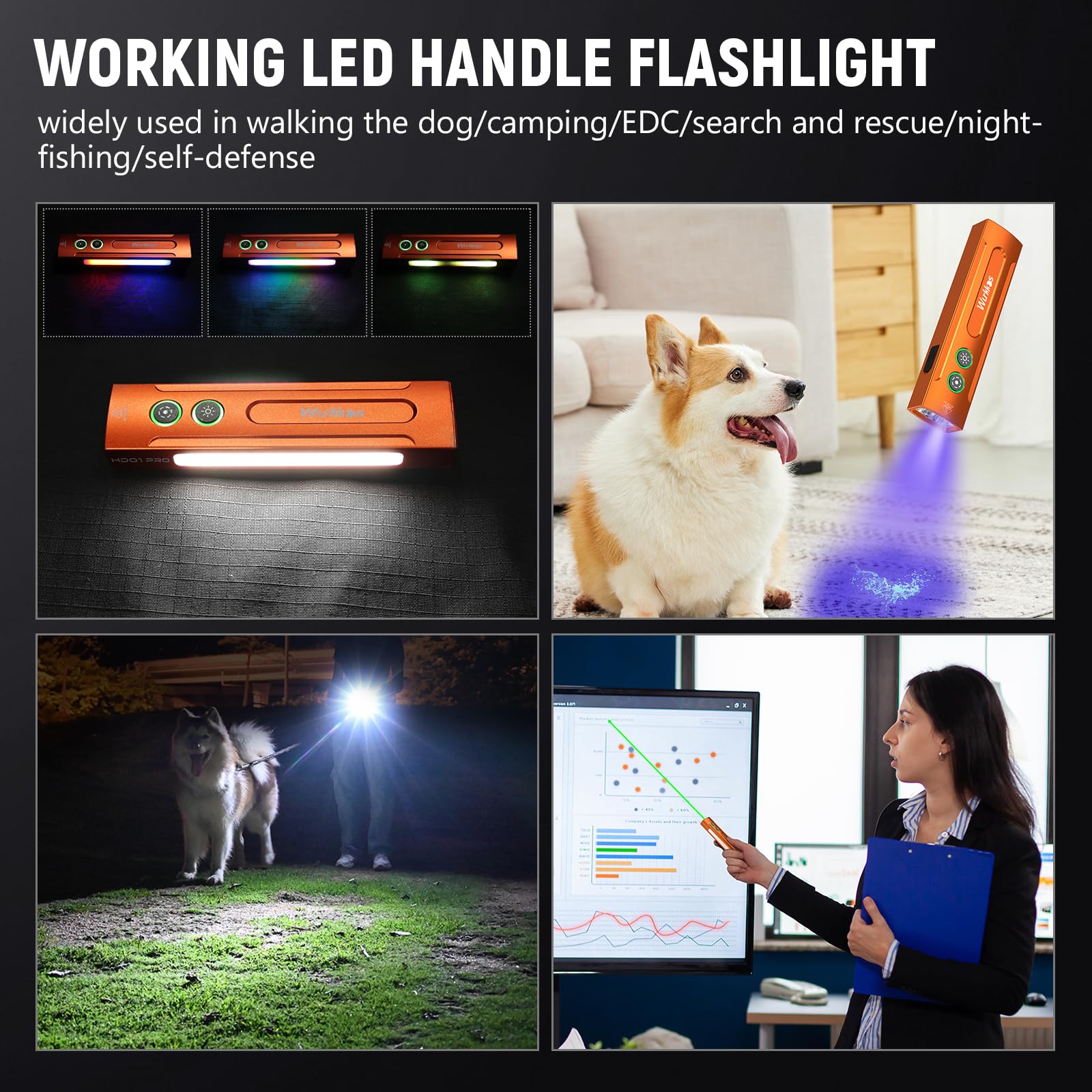 Wurkkos Hd01Pro Uv Flashlight With Uv Light&White Led Combo,Led Flashlight 1200Lumens Flat Flashlight With Rgb Light,Rechargeabl