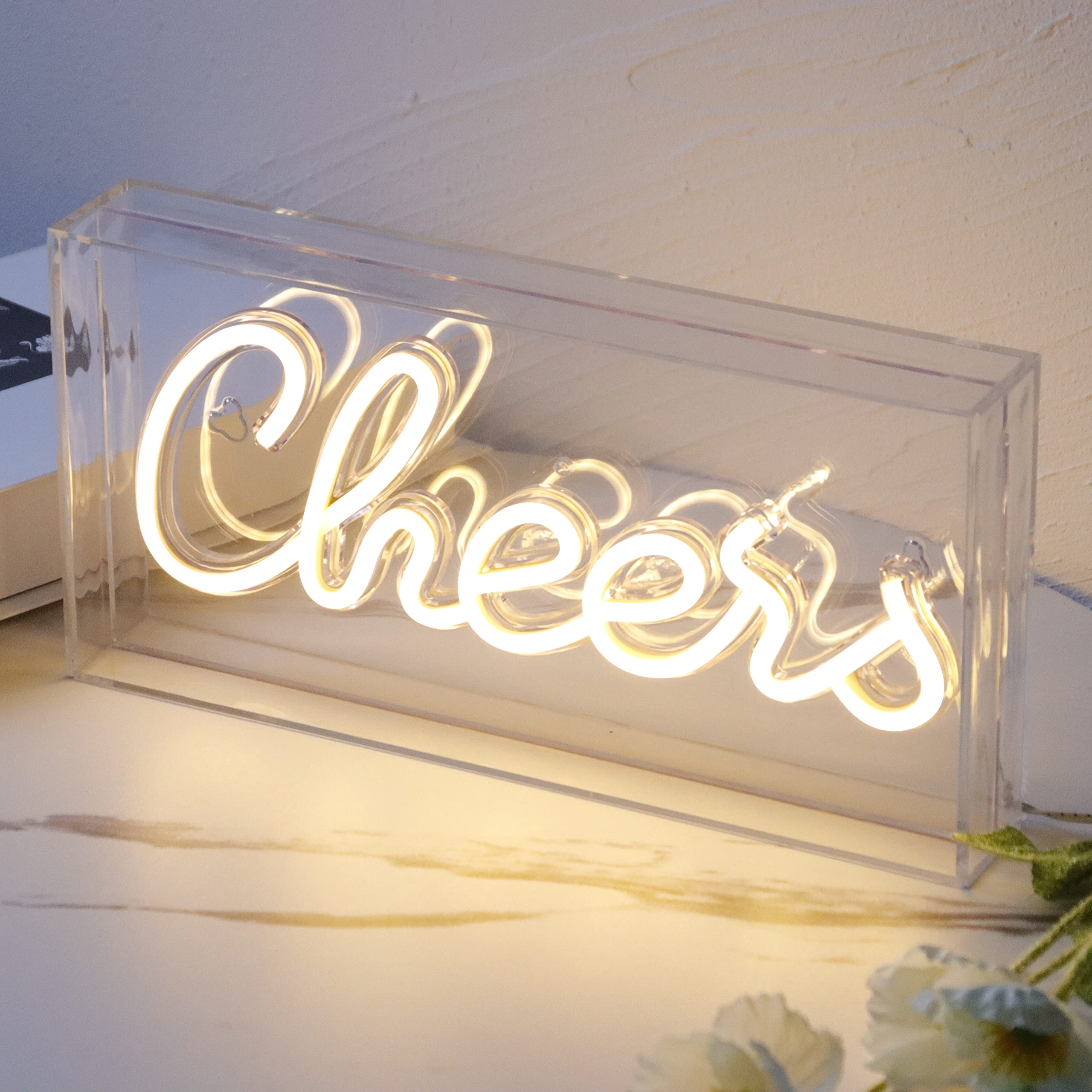 Heliwey Usb Led Desk Lightbox Cheers Sign - Warm White 3D Neon Light For Bar & Party Decor