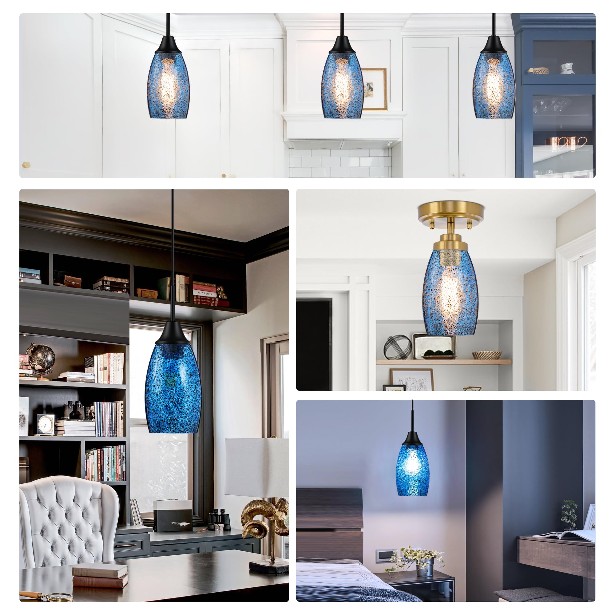 Dark Blue Seeded Oval Glass Lamp Shade Only Art Glass Shades For Kitchen Island Pendant Glass Lights Covers Light Fixture Replac