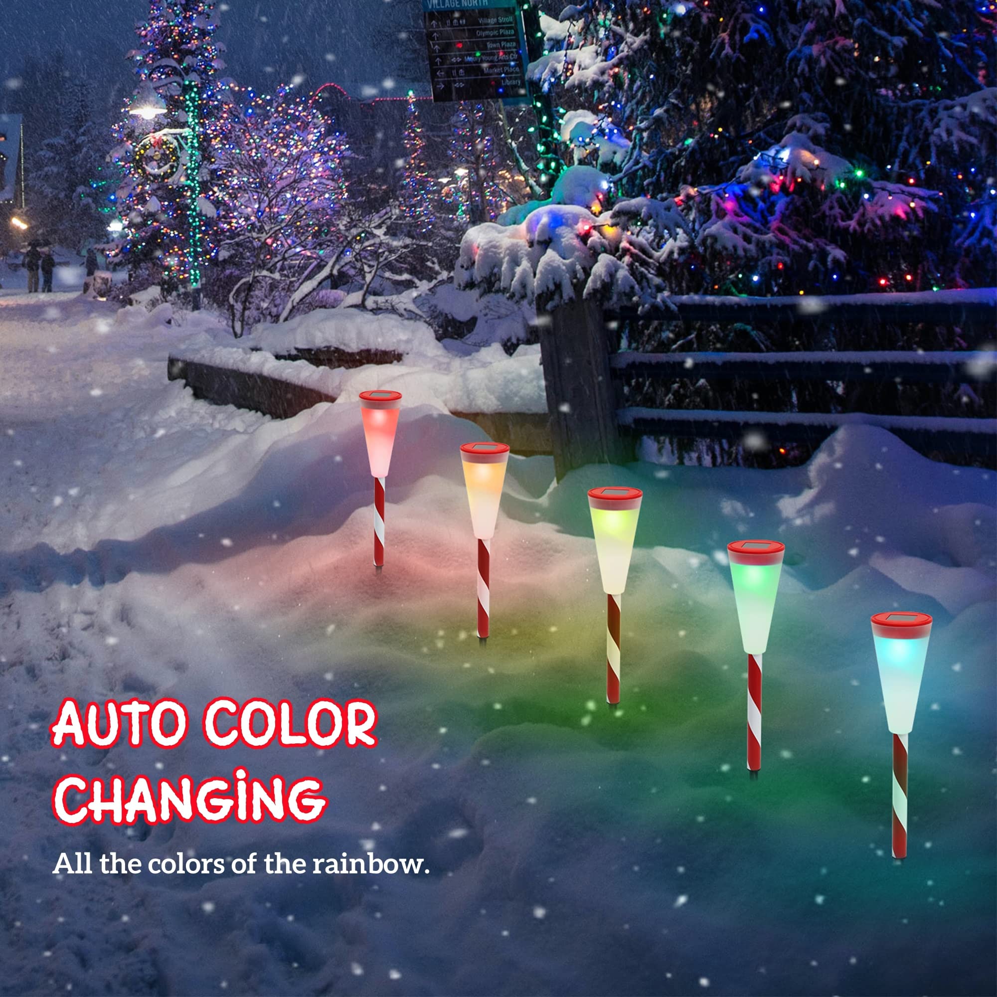 Dynaming 10 Pack Solar Garden Lights, Solar Powered Outdoor Color Changing Christmas Pathway Markers, Waterproof & Auto On/Off C