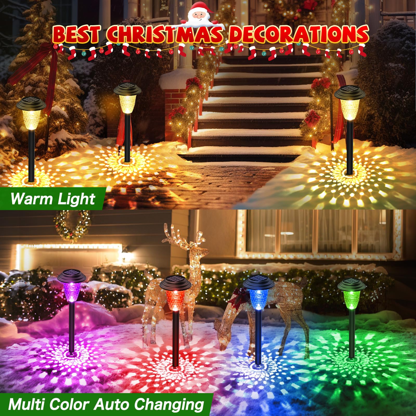 Ensli 8 Pack Solar Pathway Lights - Color Changing & Warm White, Waterproof Garden Lights