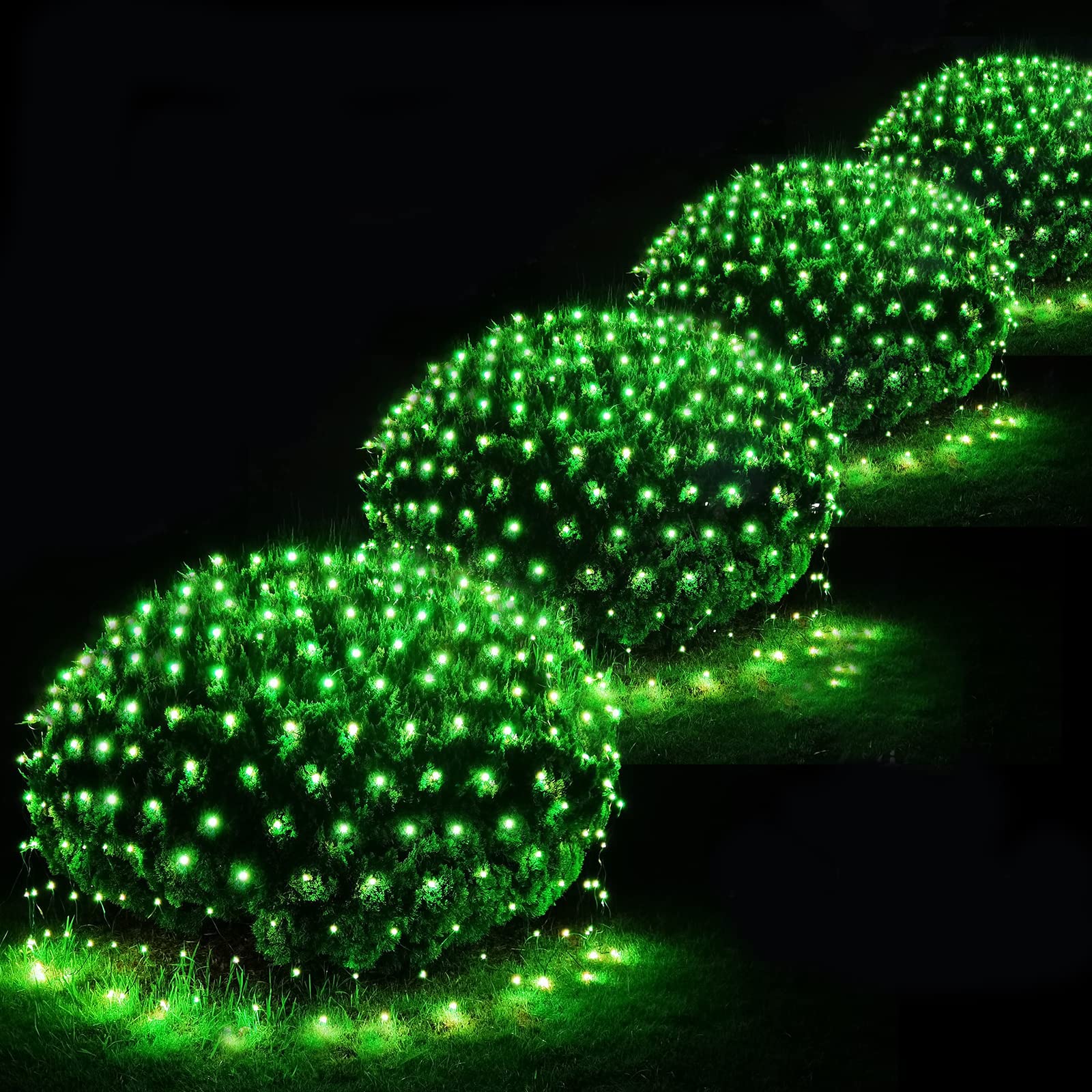 Pooqla 360 LED Green Net Lights, 21 ft x 5 ft Outdoor Mesh Light, 8 Modes for Party and Holiday Decor