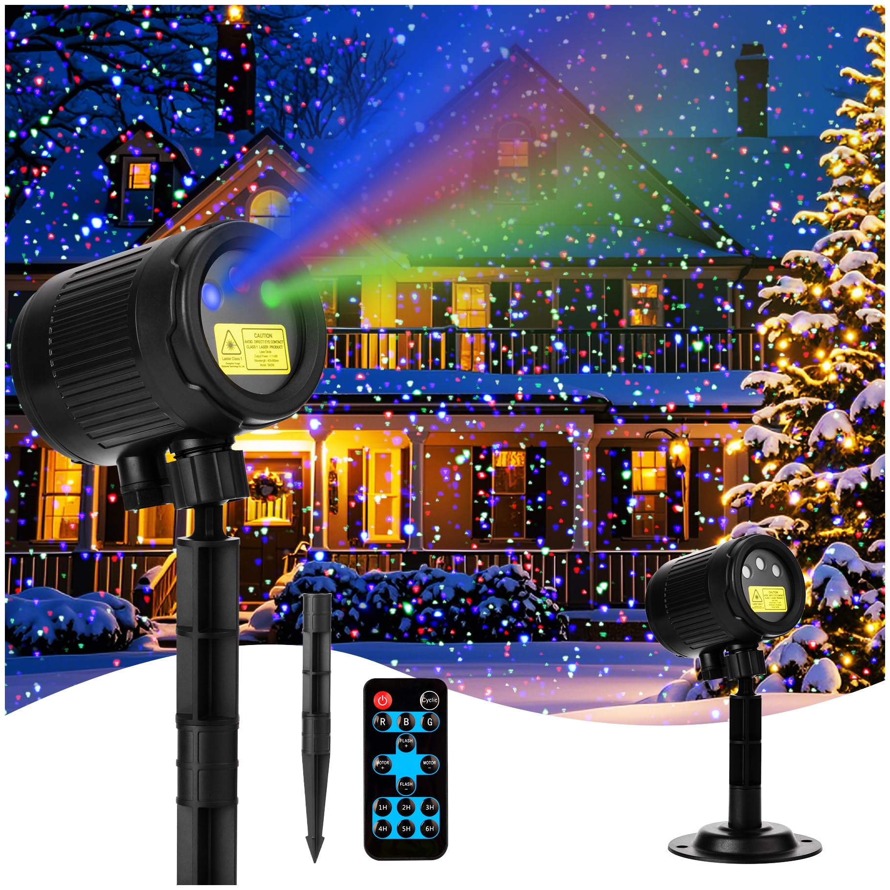 Nazuwke Laser Christmas Projector Lights Outdoor, Red Green Blue 3 Color Firefly Lights Show Laser Projection with Remote, Water