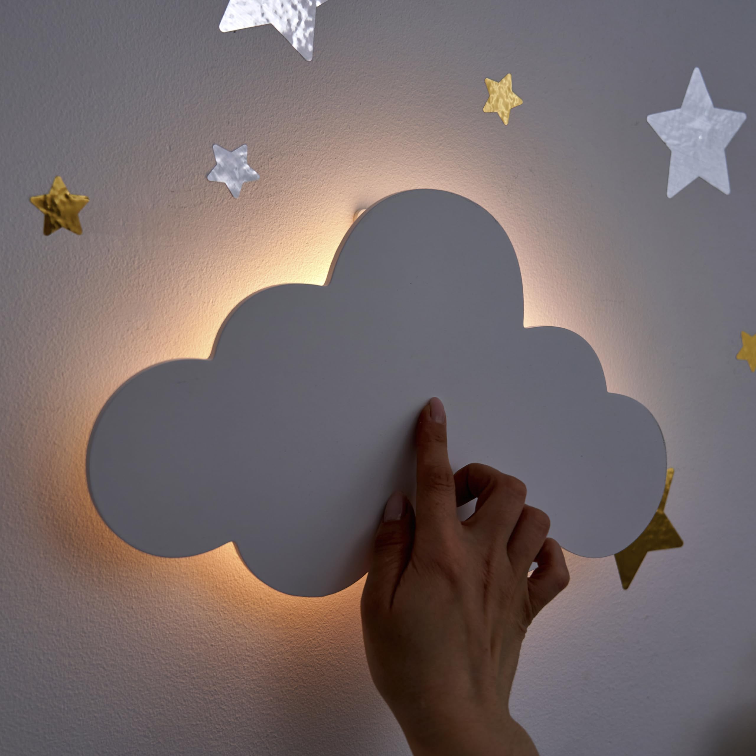 Kaleoli Nursery Cloud Light (Pack Of 1) - 68 Star Wall Decals - Rechargeable (No Cord) - Baby Room Decor - Cloud Lights For Bedroom - Floating Cloud Lamp For Bedroom - Adjustable Dimmer - Timer