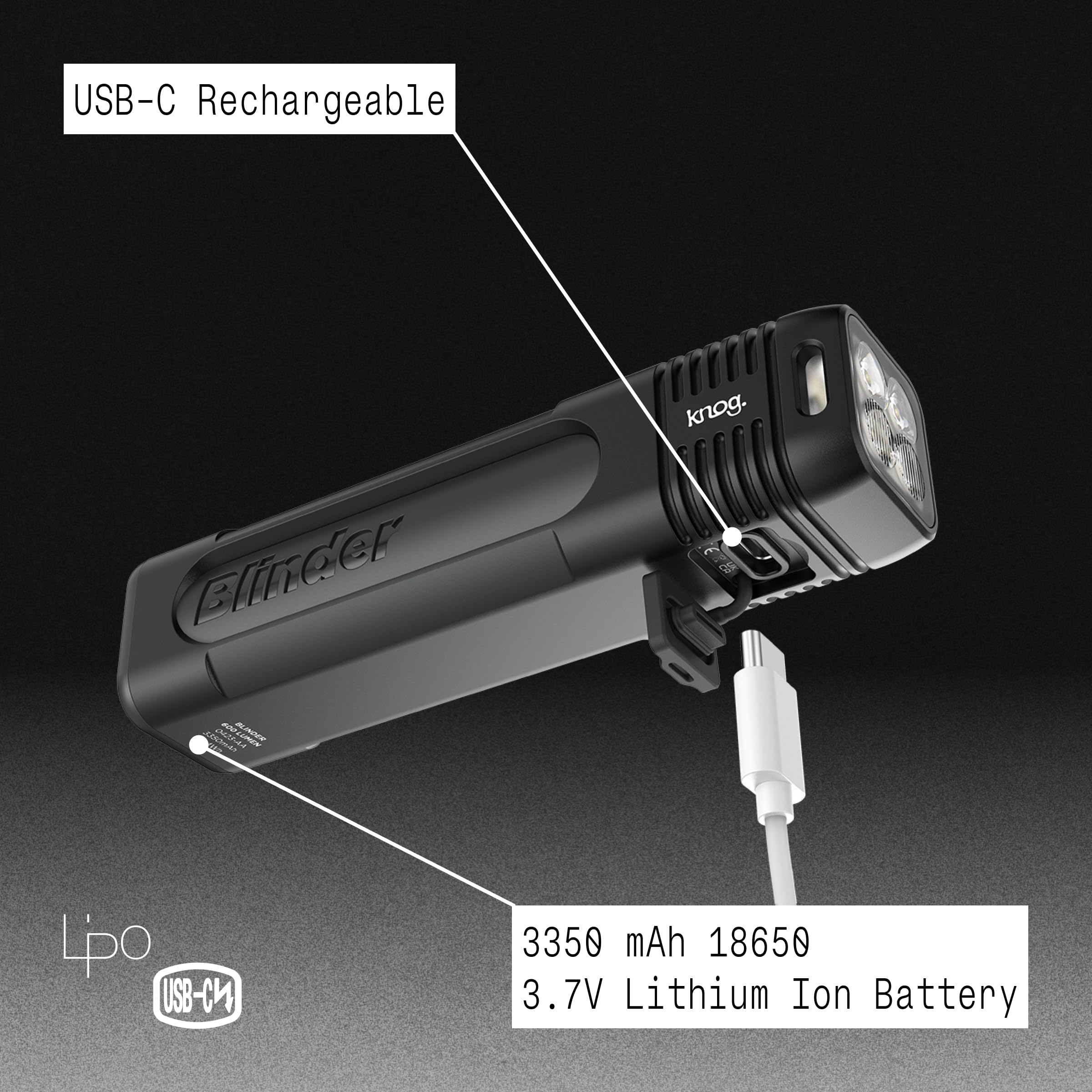 Knog Blinder 600 Bike Light - 600 Lumen Bicycle Light with Compact CNC Design, 6 Light Modes, USB-C Rechargeable, IP67 Waterproo