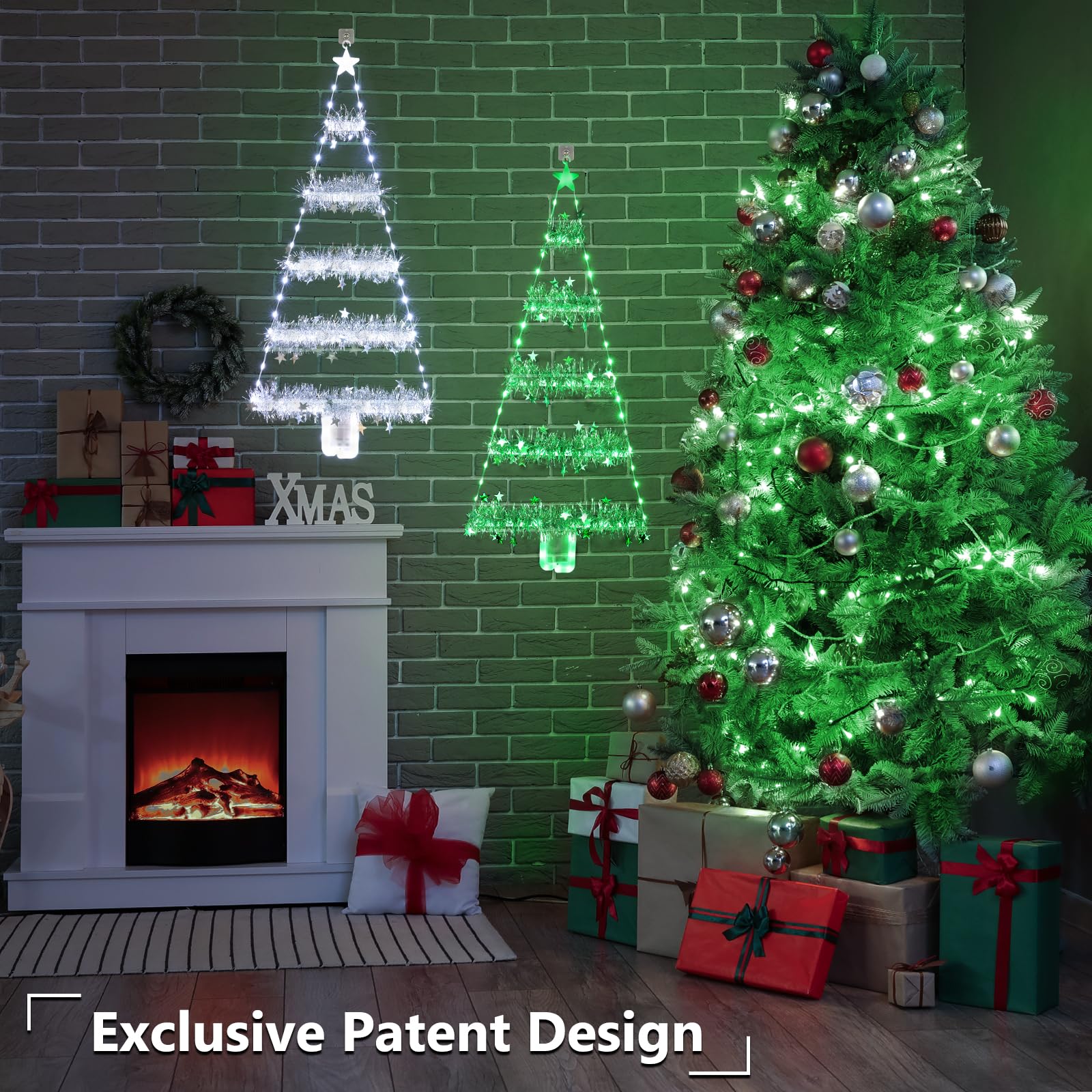 Toodour Christmas Decorations Indoor Lights, 2.65Ft Led Christmas Lights, Green Christmas Wall Window Hanging Lights, Battery Operated Holiday Decorative Lights For Outdoor, Garden, Home Decor