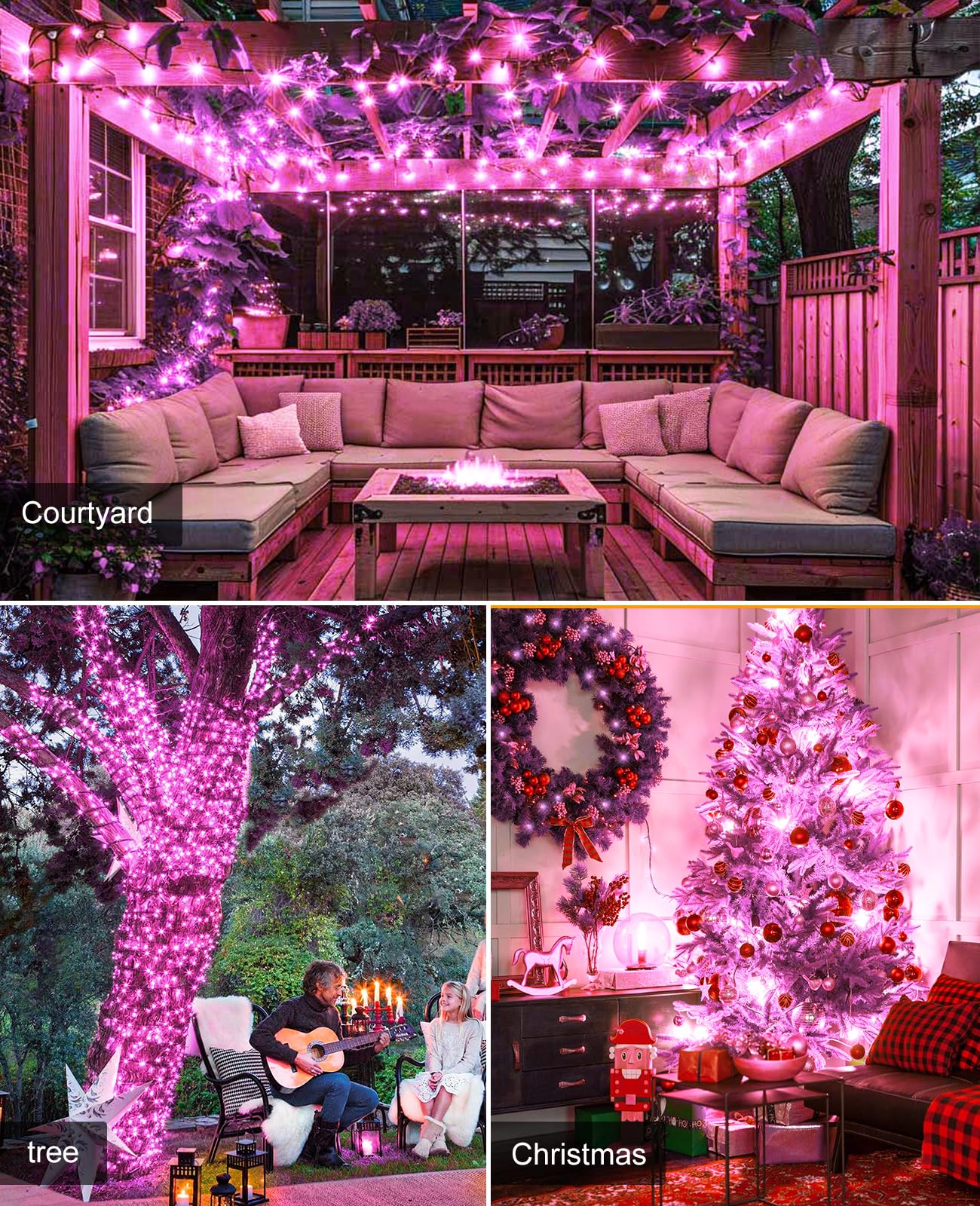 197Ft 600 Led Christmas Lights Outdoor  Plug In Christmas Tree Lights 8 Modes  Waterproof Green Wire String Twinkle Lights For Indoor House Patio Garden Party Wedding Holiday Decorations  Pink