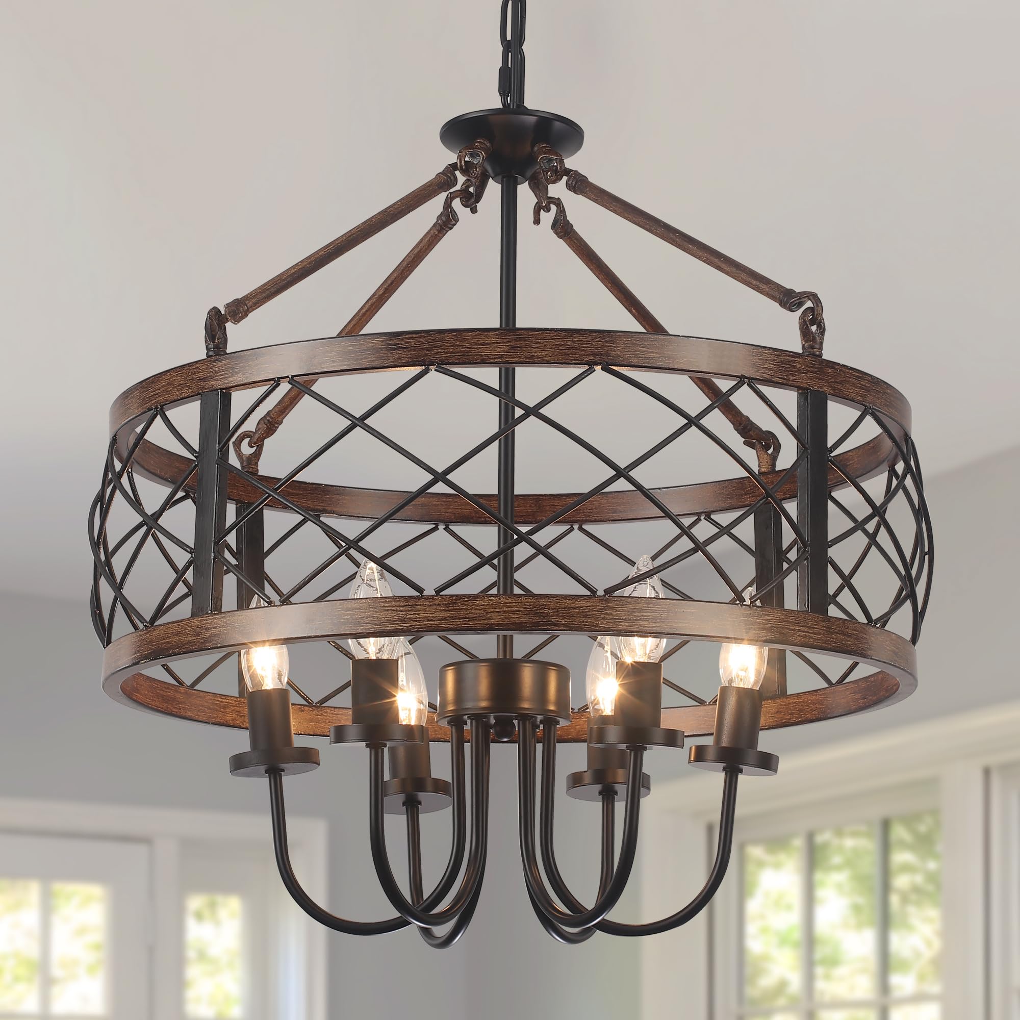 Farmhouse Chandeliers Dining Room Light Fixtures Rustic Industrial 6-Light Black Farmhouse Pendant Light For Kitchen Island Foye