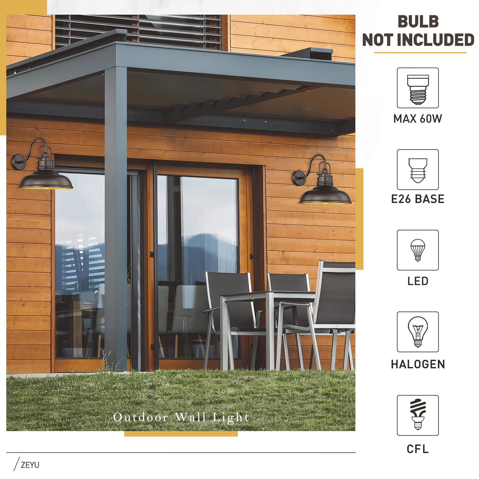Zeyu 2 Pack Outdoor Barn Light Fixtures, Farmhouse Gooseneck Wall Lights For Front Porch, 18'' Dusk To Dawn Sensor Wall Sconces