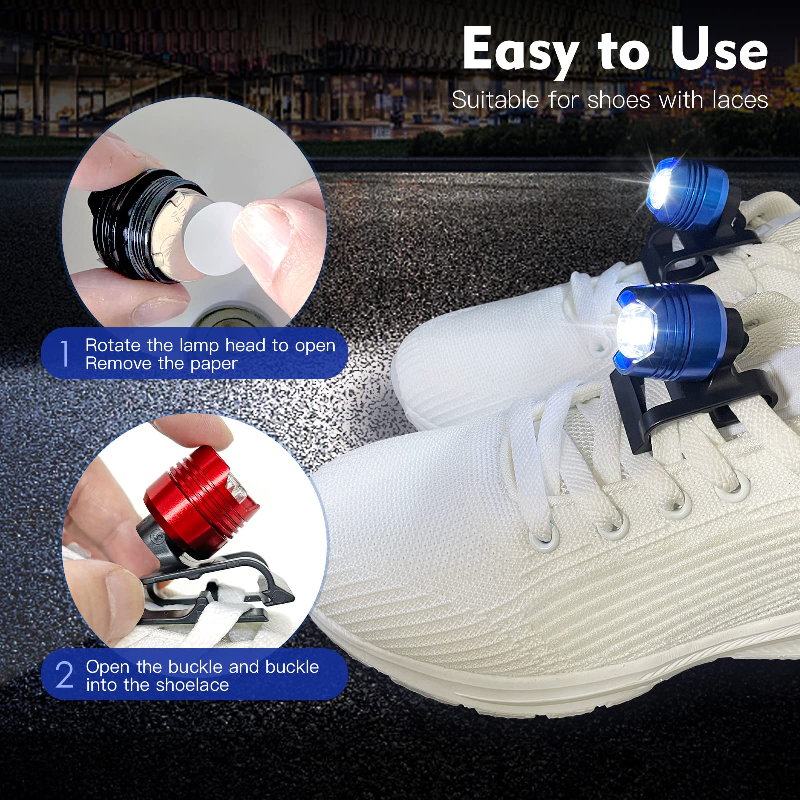 Vartiey Waterproof Running Shoe Lights - 2Pcs Black LED Headlights for Night Walking, Dog Walking, Camping, Suitable for Adults and Kids