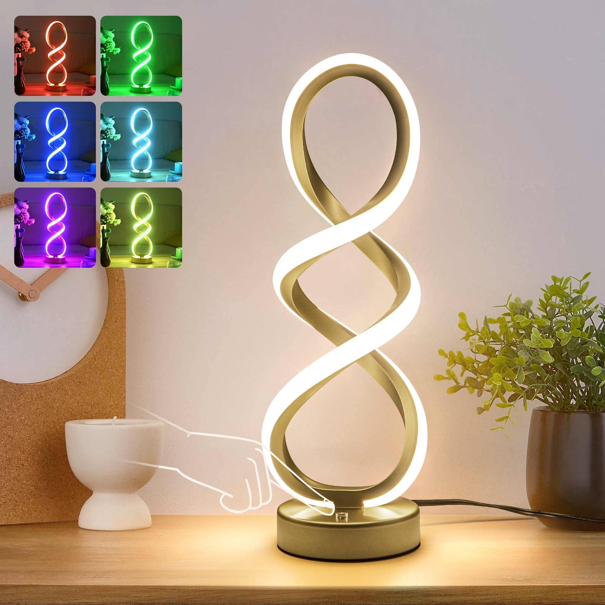 Adebime Modern RGB Table Lamp, 7 Colors 10 Light Modes Spiral Design Cool Lamp, Touch Dimmable Nightstand Lamp, Unique Bedside L