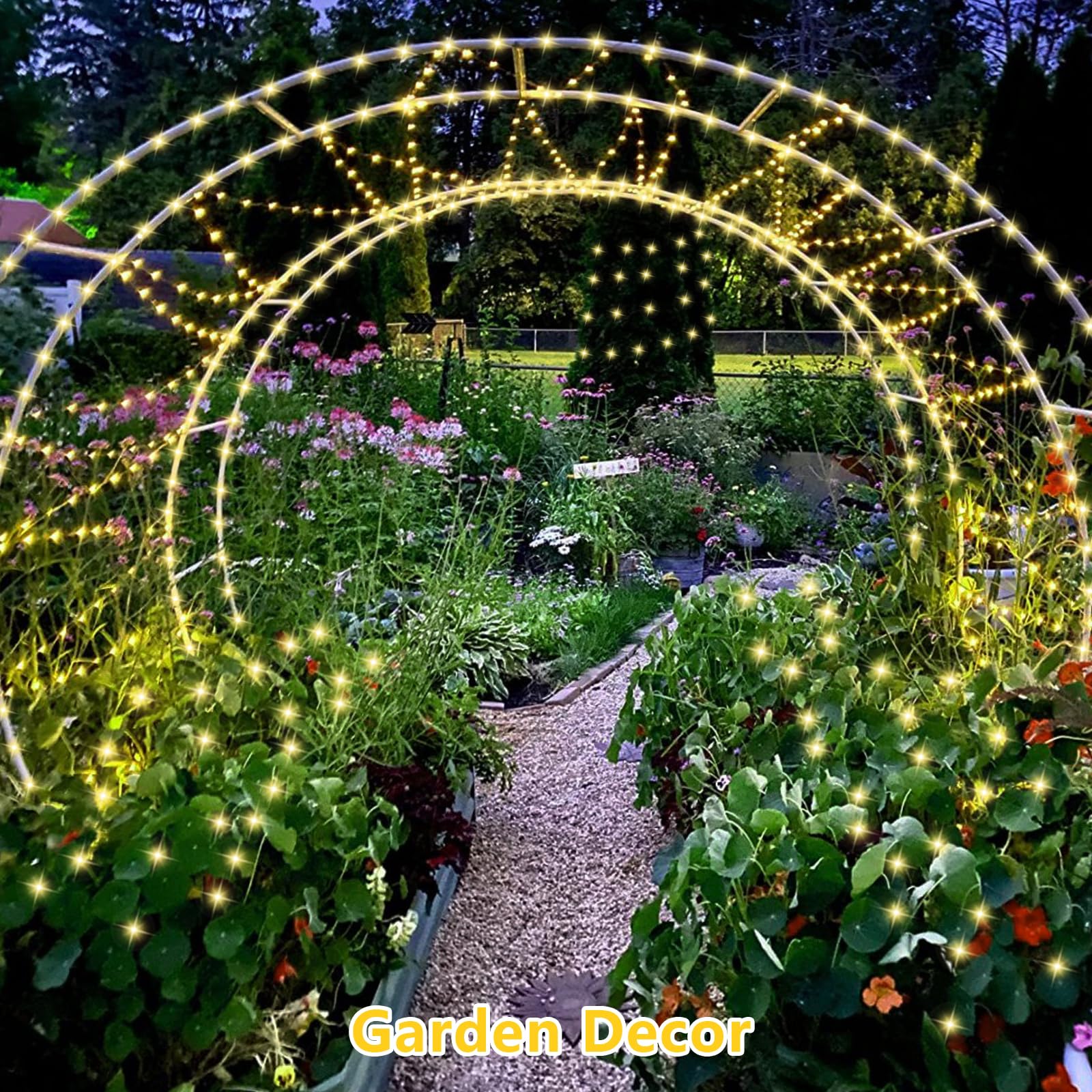 QITONG Solar Fairy Lights - 2 Pack 66ft 200 LED Warm White Waterproof String Lights with 8 Modes, Silver Wire
