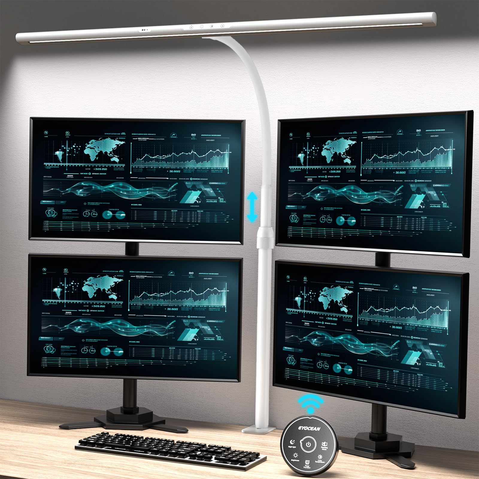 EYOCEAN Desk Lamp, 31.5in Adjustable Light, 24W Brightness, Gesture Control, White, Model CLED-3927C