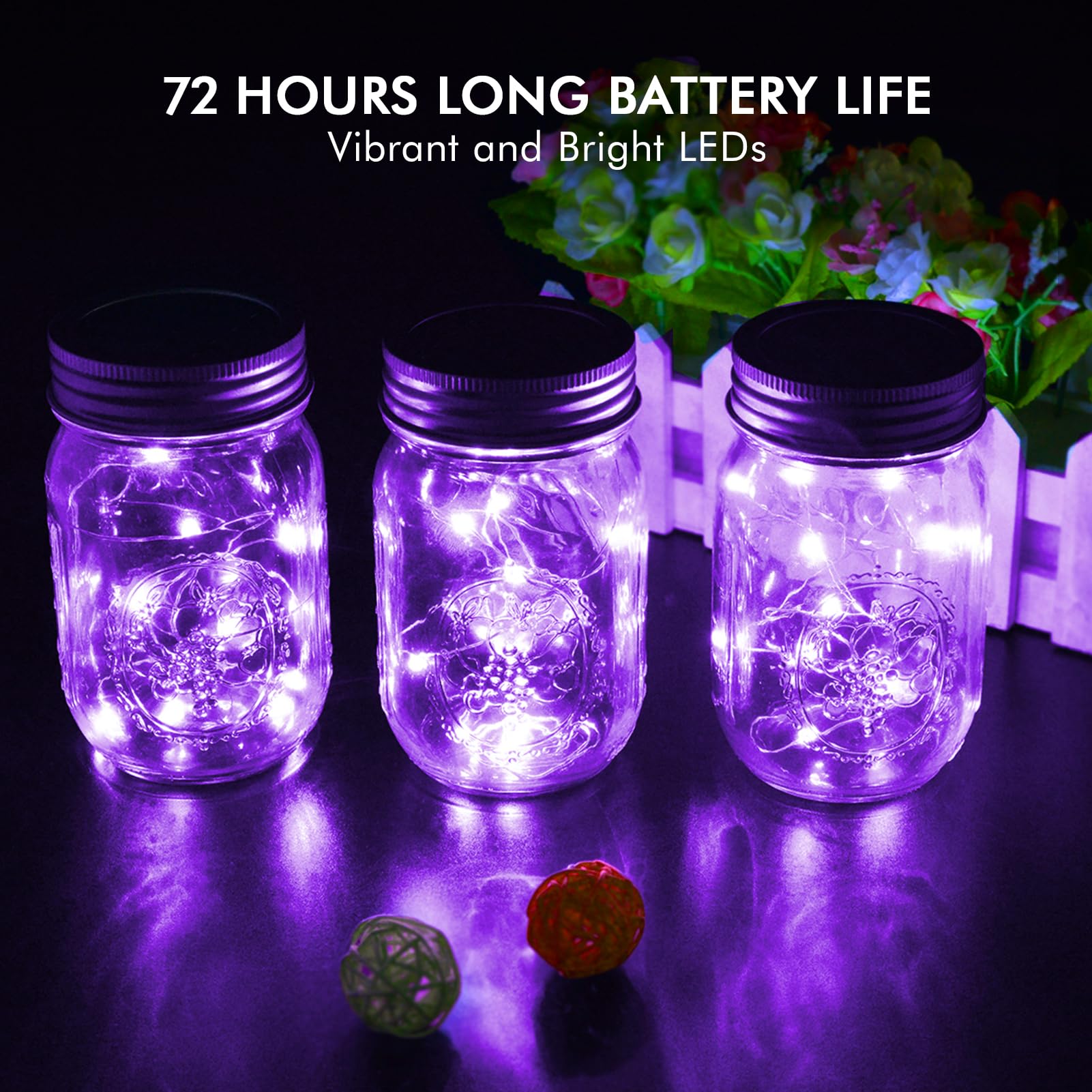 CAMANTU Fairy Lights 12 Pack, 7FT, 20LED, Battery Operated, Waterproof, Silver Wire, Purple for Mason Jar, Bedroom, Party, Wedding Decor