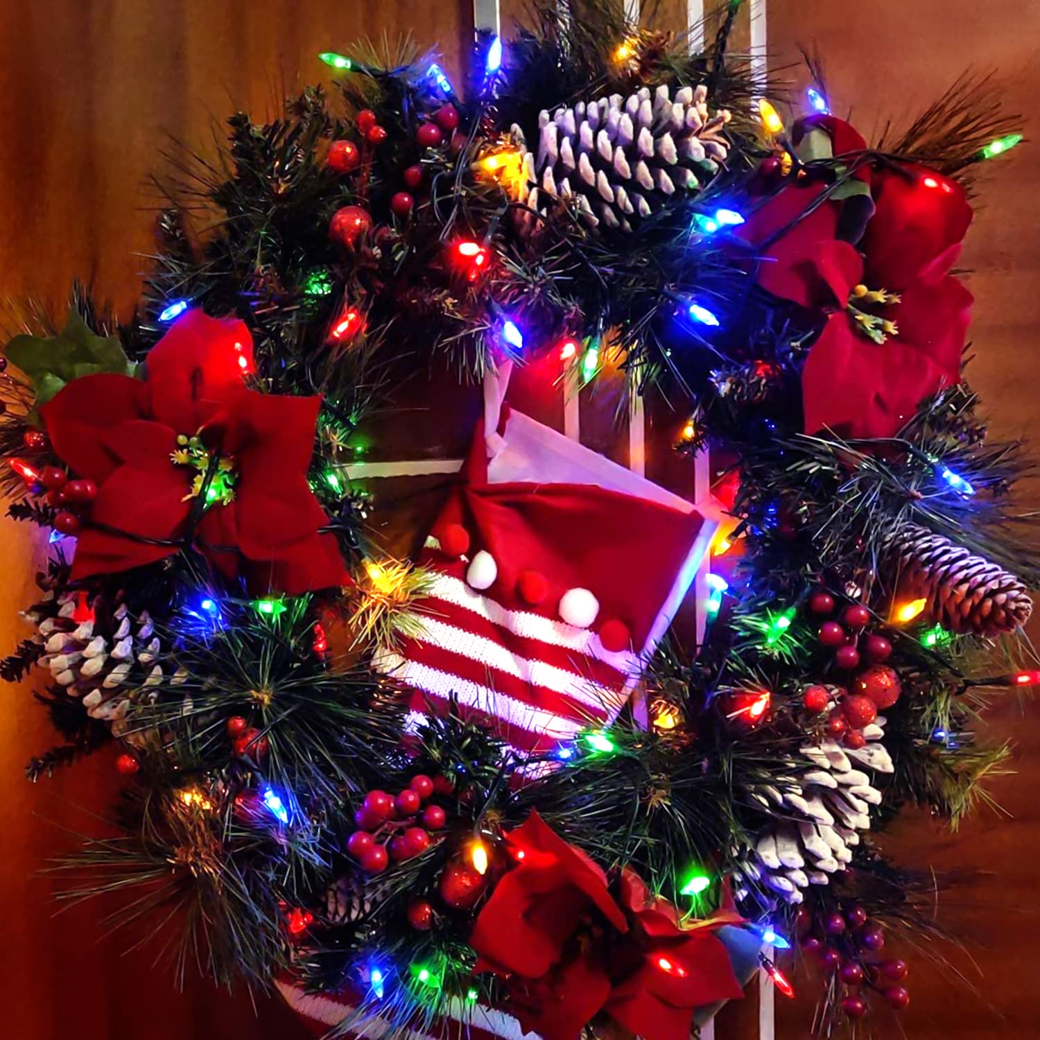 Green Convenience Christmas Lights 33Ft 100 Led Battery String Lights With Timer Memory Function Usb Or Battery Powered Waterproof For Indoor Outdoor Decoration (Warm White& Multicolor)