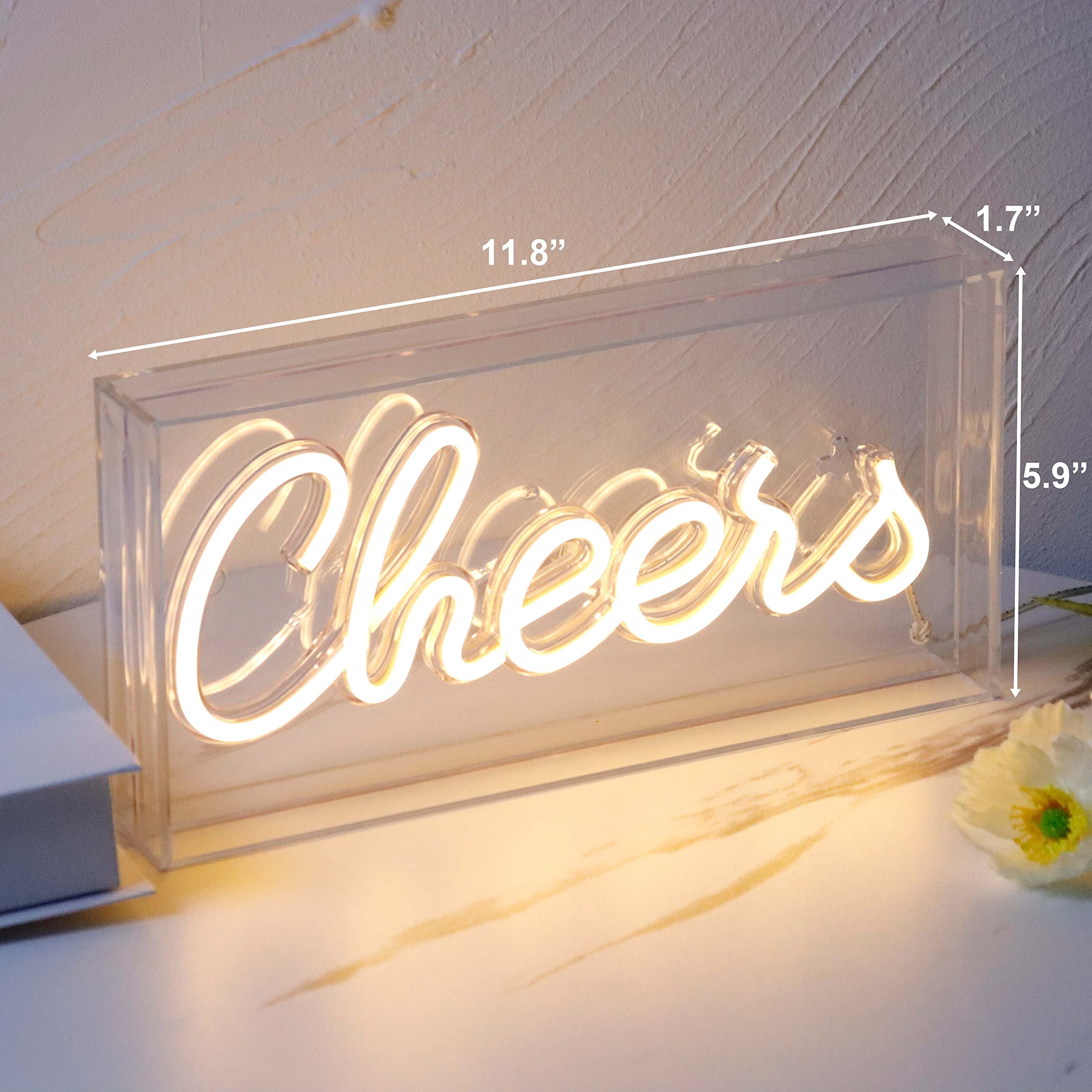 Heliwey Usb Led Desk Lightbox Cheers Sign - Warm White 3D Neon Light For Bar & Party Decor