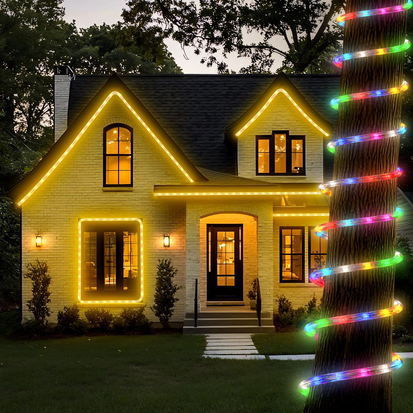 Shine Decor LED Rope Light RGB Twinkle, 65.6ft, Waterproof, Remote Control, Model MYH-Clear Rope-RGB-20M