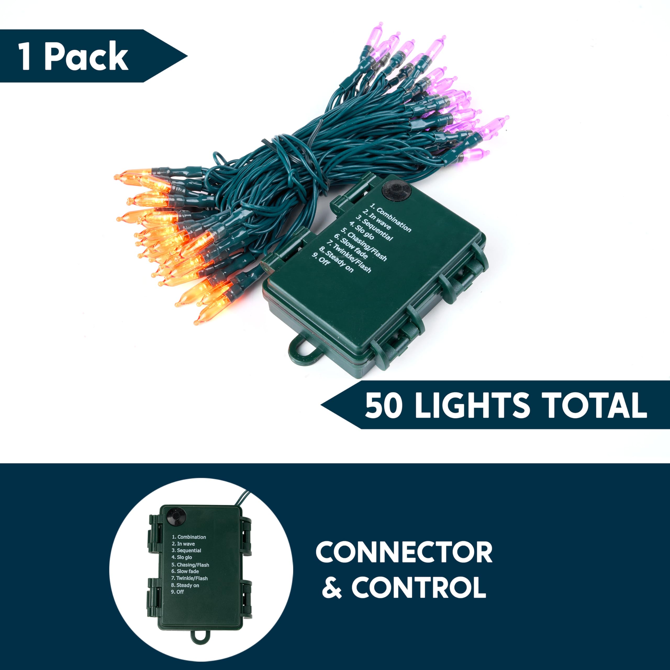 Joiedomi Halloween String Lights, 50 Count, Battery Operated, 8 Modes, Orange & Purple, 16.3FT Fairy Lights for Holiday Decor
