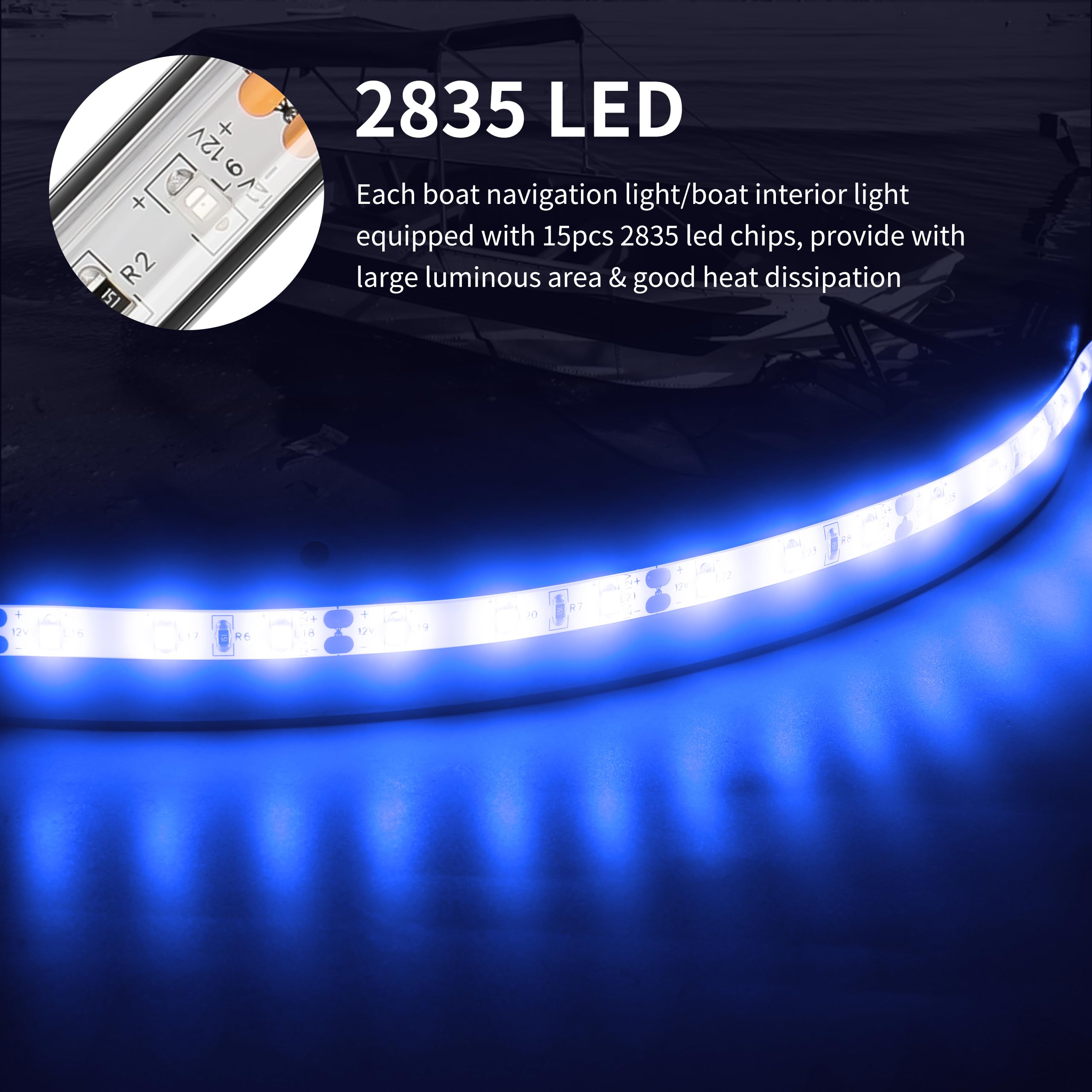 RVZONE LED Boat Interior Lights - Waterproof Marine Strip Lighting, 4 Pcs, Blue, 11.8 inch - Perfect for Pontoon, Dinghy, Kayak, Yacht