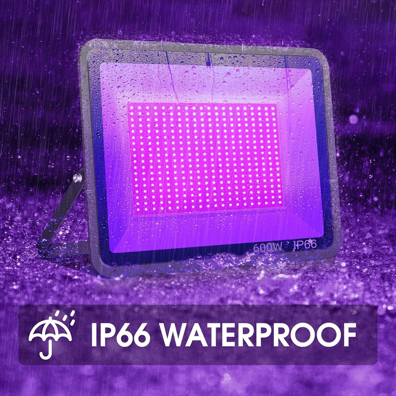 Yanycn 600W 2 Pack Led Black Light,395Nm To 405Nm Led Uv Blacklight, Ip66 Waterproof Black Flood Light Outdoor With Plug And Switchneon Glow For Glow Party, Halloween, Fluorescent Poster, Body Paint