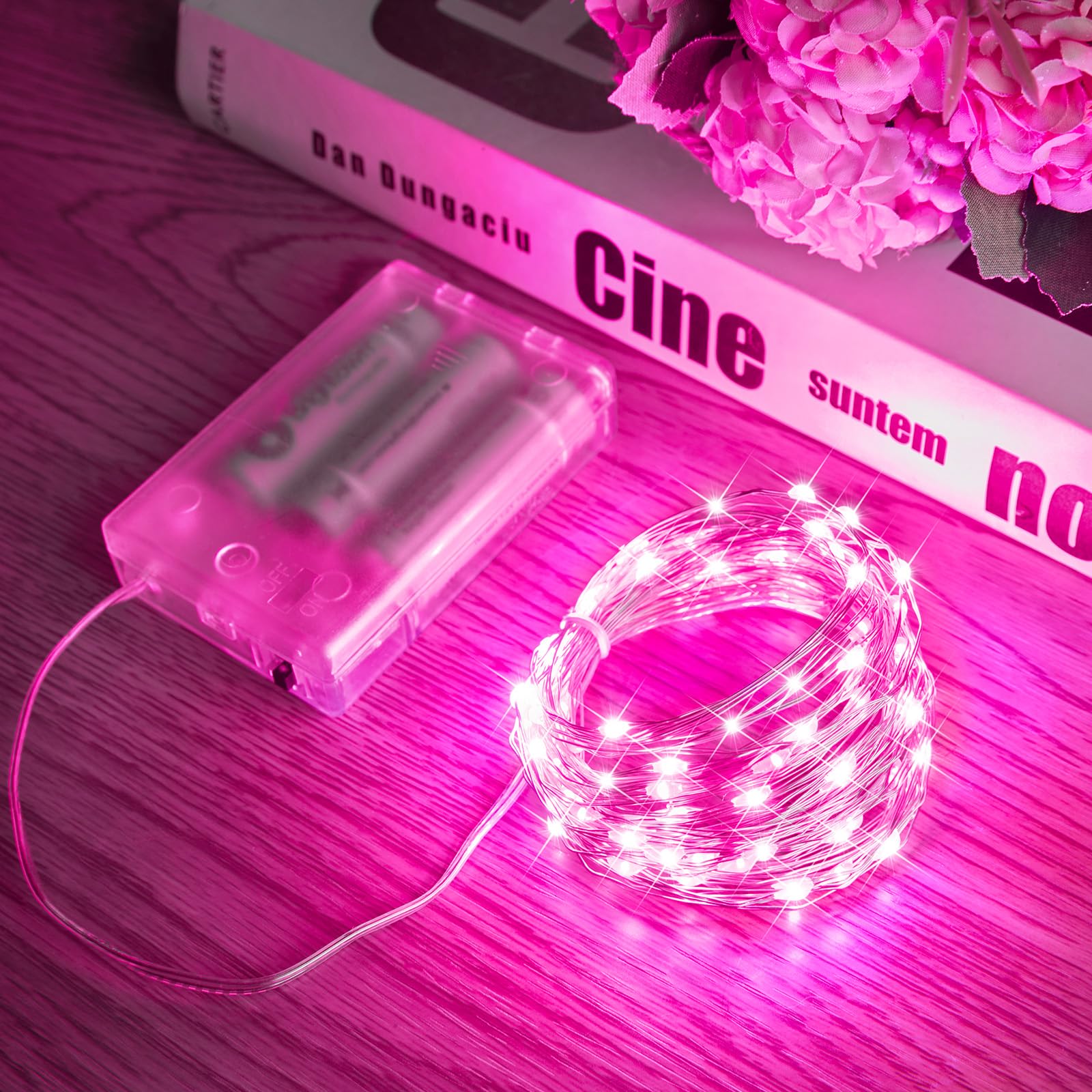 Minetom Fairy Lights, 33FT 100 LEDs Battery Operated String Lights, Waterproof, Pink, 2 Pack for Home Wedding Christmas Decor