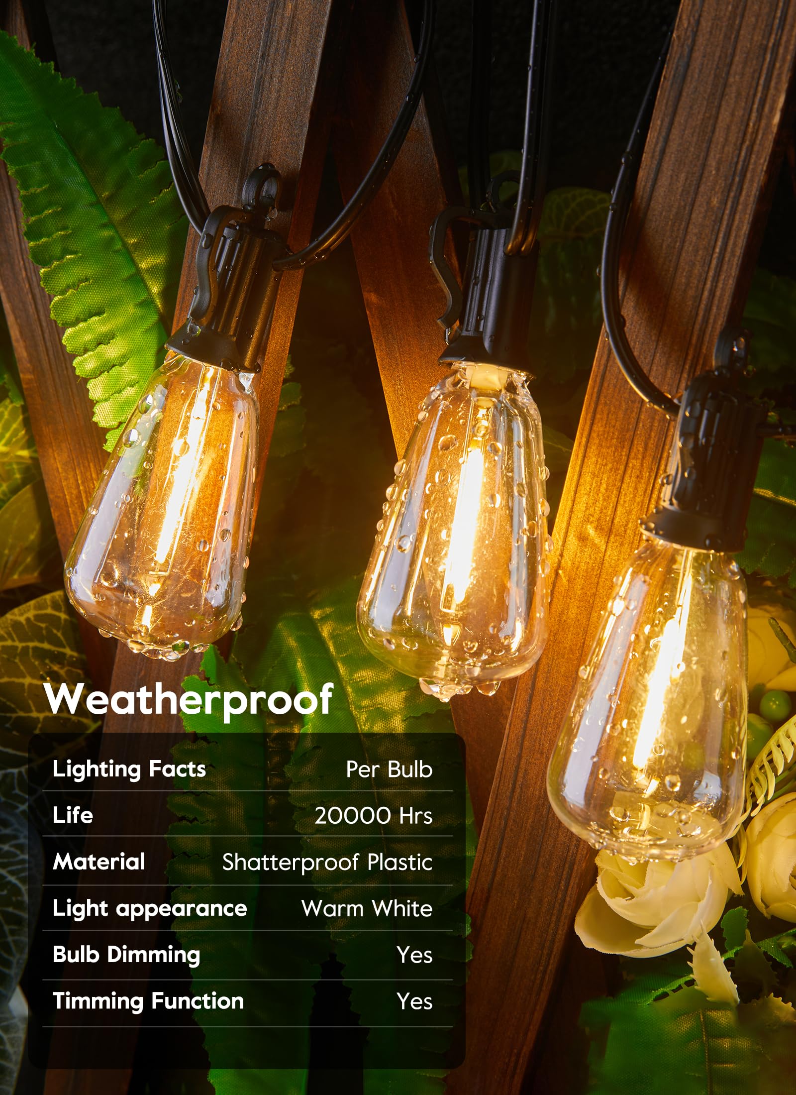 Brightown Solar String Lights - 38FT Outdoor LED Lights with Remote, 16 Shatterproof Bulbs, 3 Light Modes, Waterproof for Patio Decor