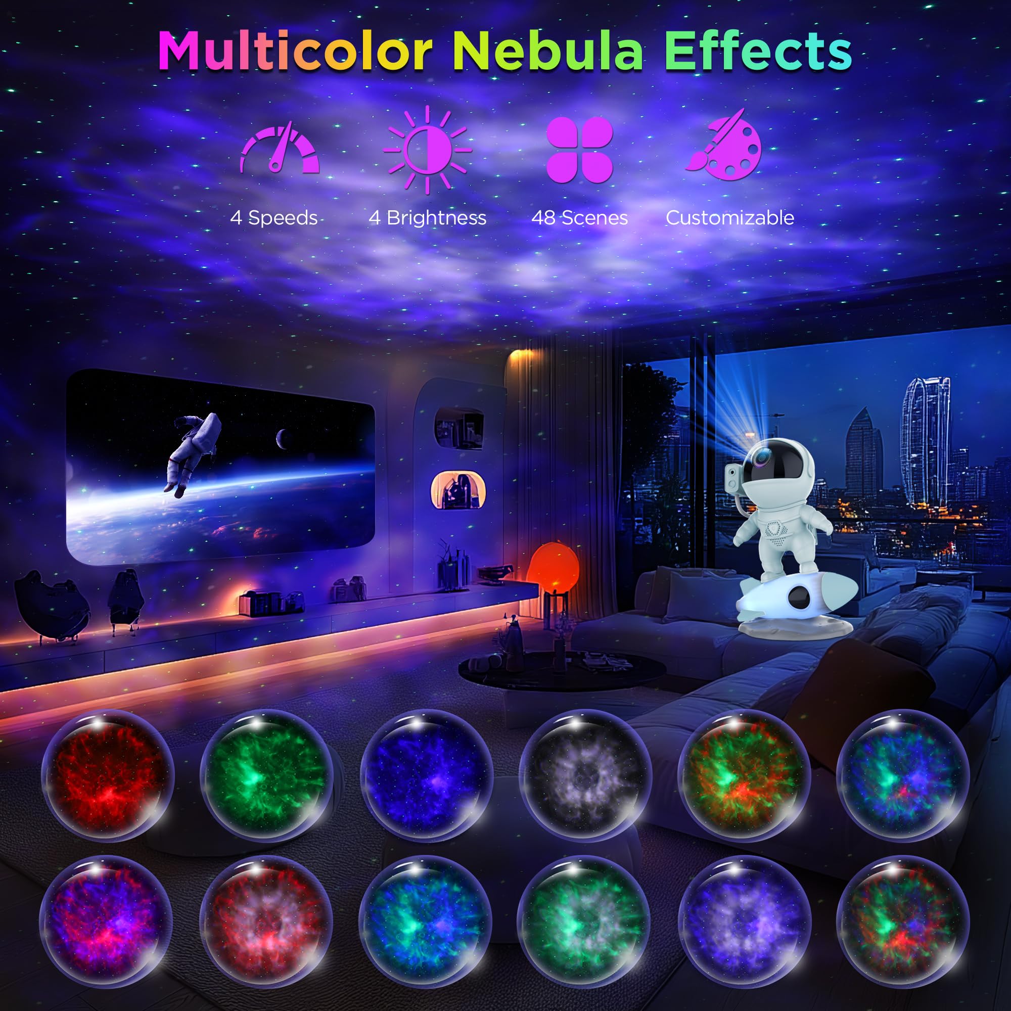 Astronaut Galaxy Projector For Bedroom, Star Projector Galaxy Light With App & Remote Control, White Noises, Bluetooth Speaker,