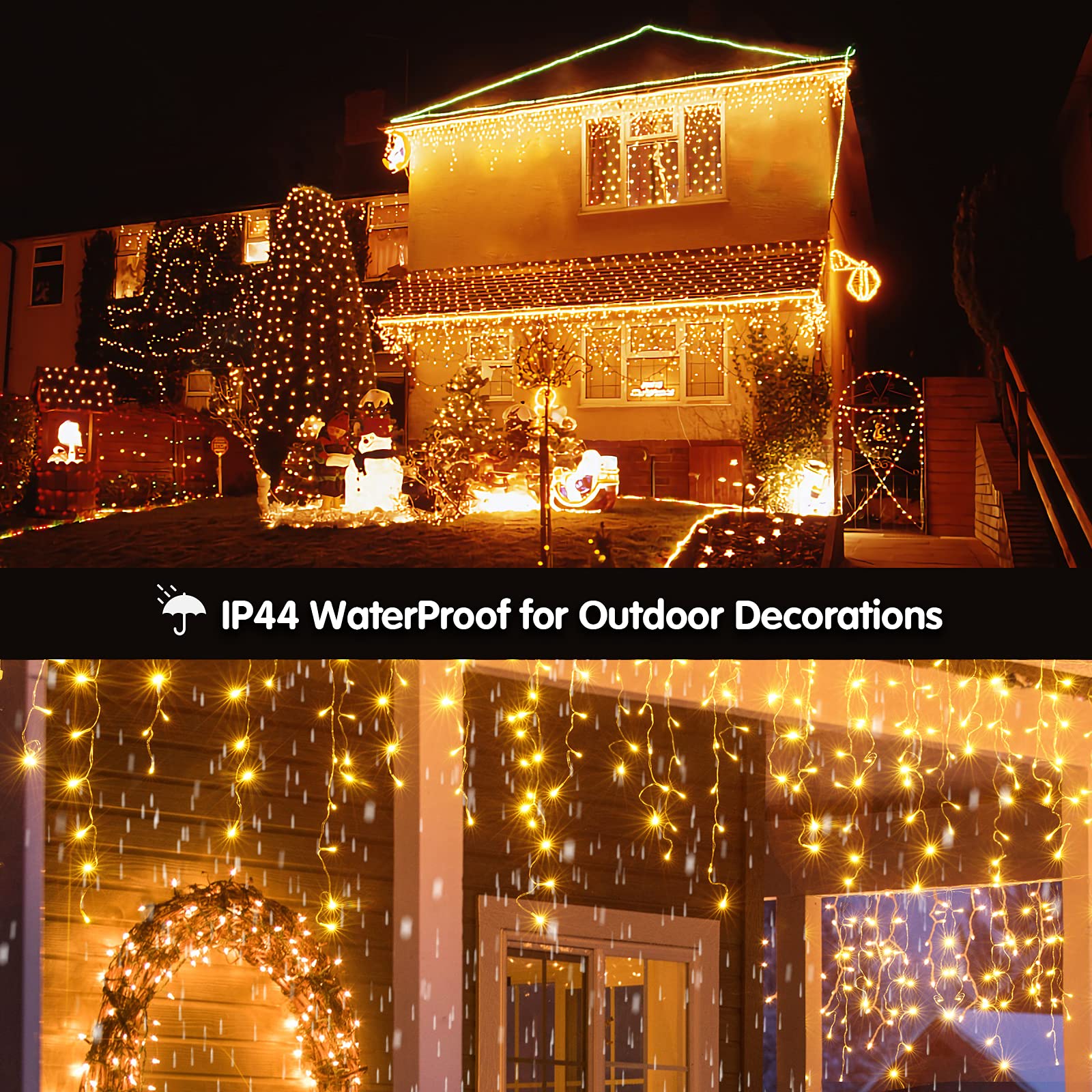 Led Christmas Lights Outdoor Christmas Decorations Hanging Lights 400Led 8 Modes 75 Drops, Waterproof Outdoor Indoor Fairy Christmas Lights For Party, Holiday, Wedding Decorations (Warm Light)