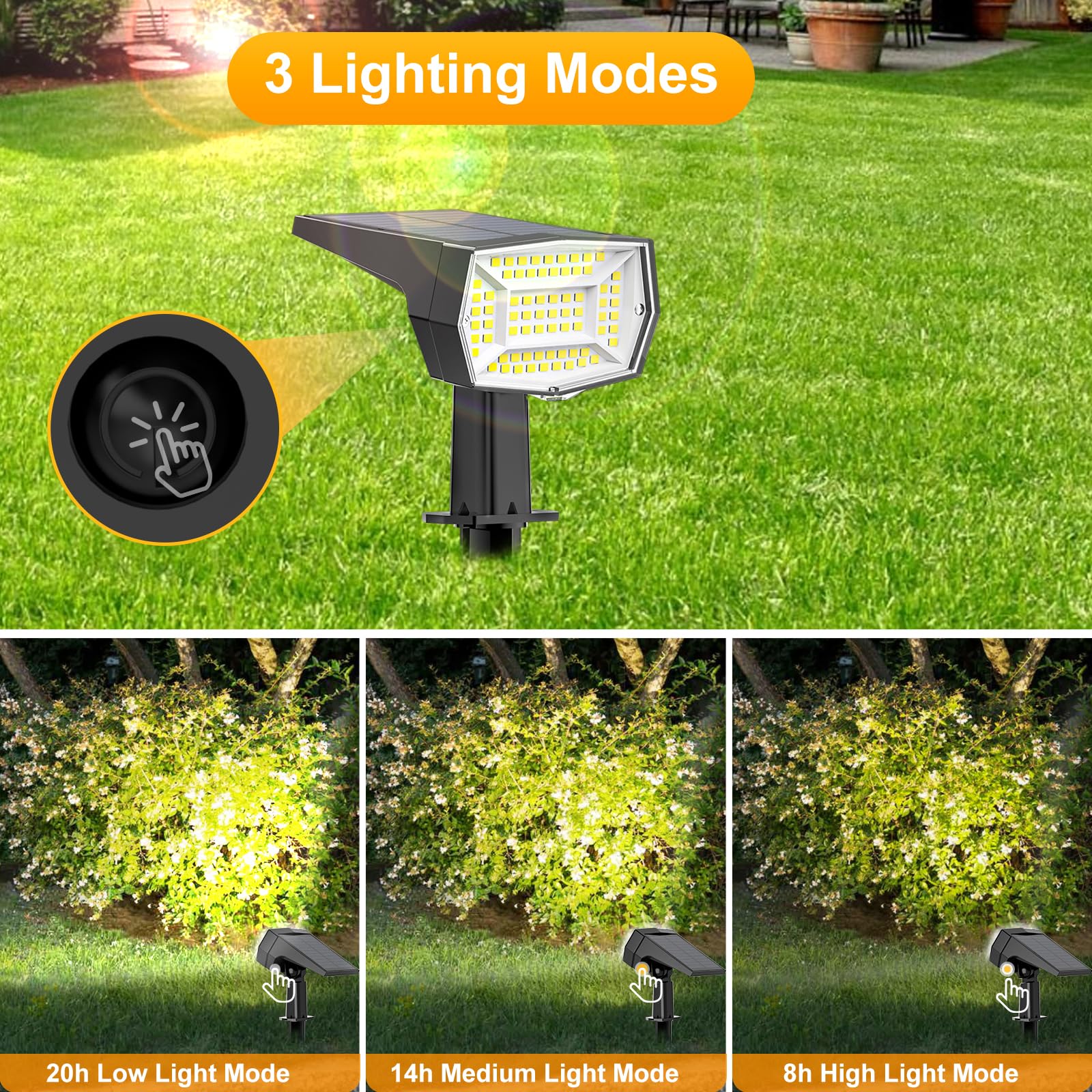 Fabrito 72 Leds Solar Spot Lights Outdoor Waterproof, 3 Modes Landscape Spotlights, Dusk To Dawn Solar Powered Flood Wall Lights