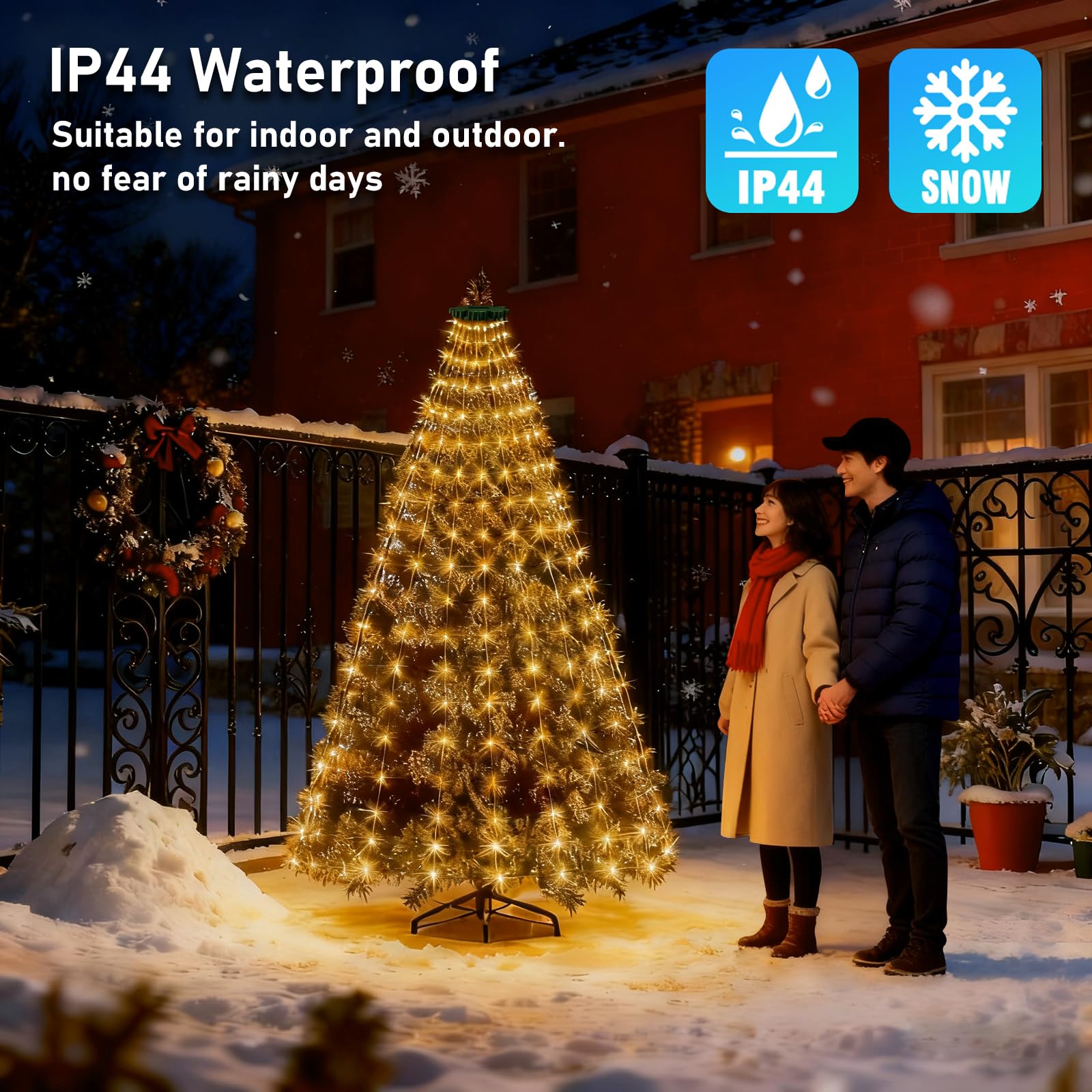 AHAWILL 240-LED Waterproof String Lights with Star Topper, 8 Light Modes, Warm Color, Model HCP152