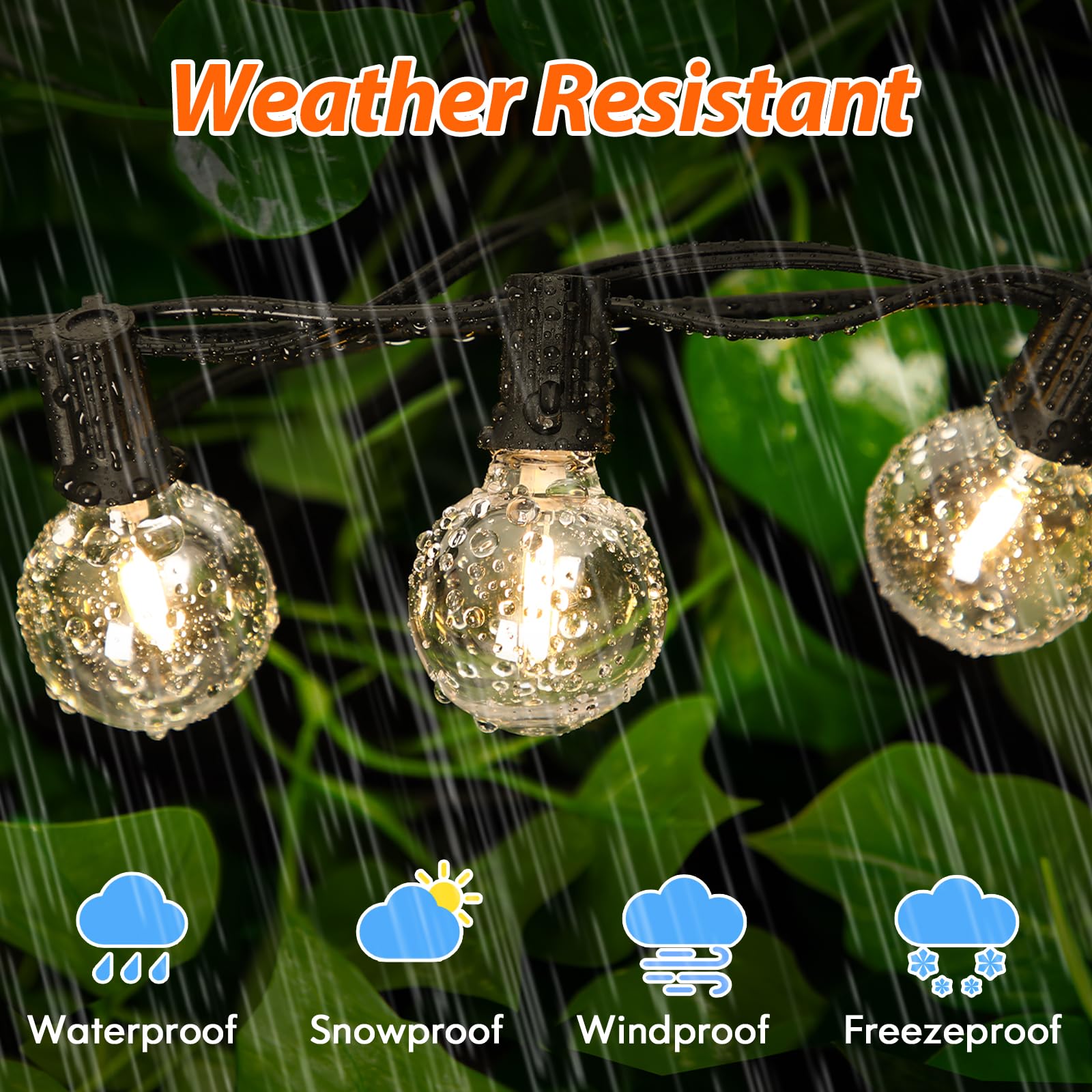 Bosceos LED Outdoor String Lights, Dimmable 150FT, 3 Color Options, Waterproof G40 Globe, Black, Model CMPC-O25XA, 75+2 Bulbs