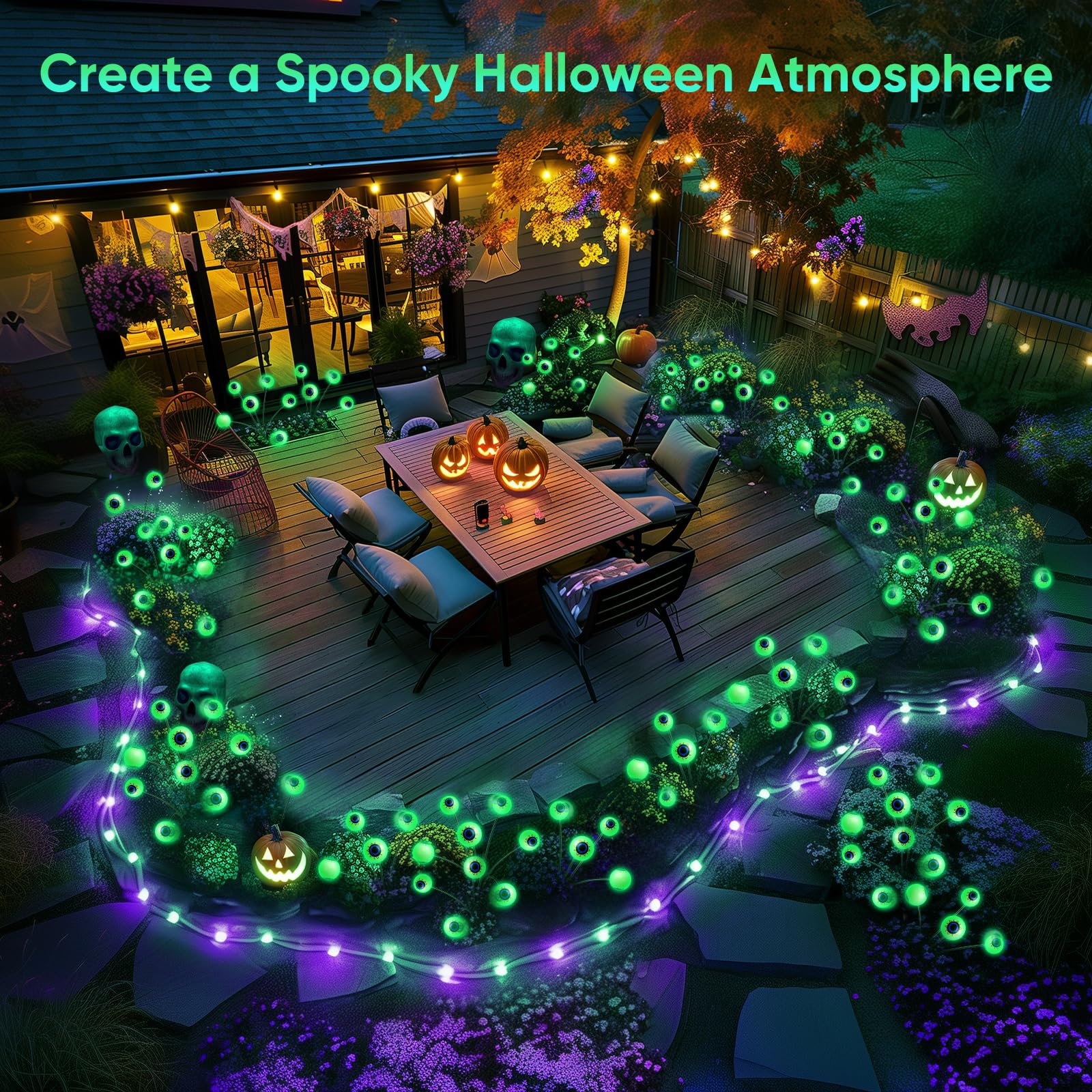 Halloween Decorations Solar Lights Outdoor: 4 Pack Upgraded 24 Led Scary Eyeball Solar Lights, Solar Halloween Lights For Garden