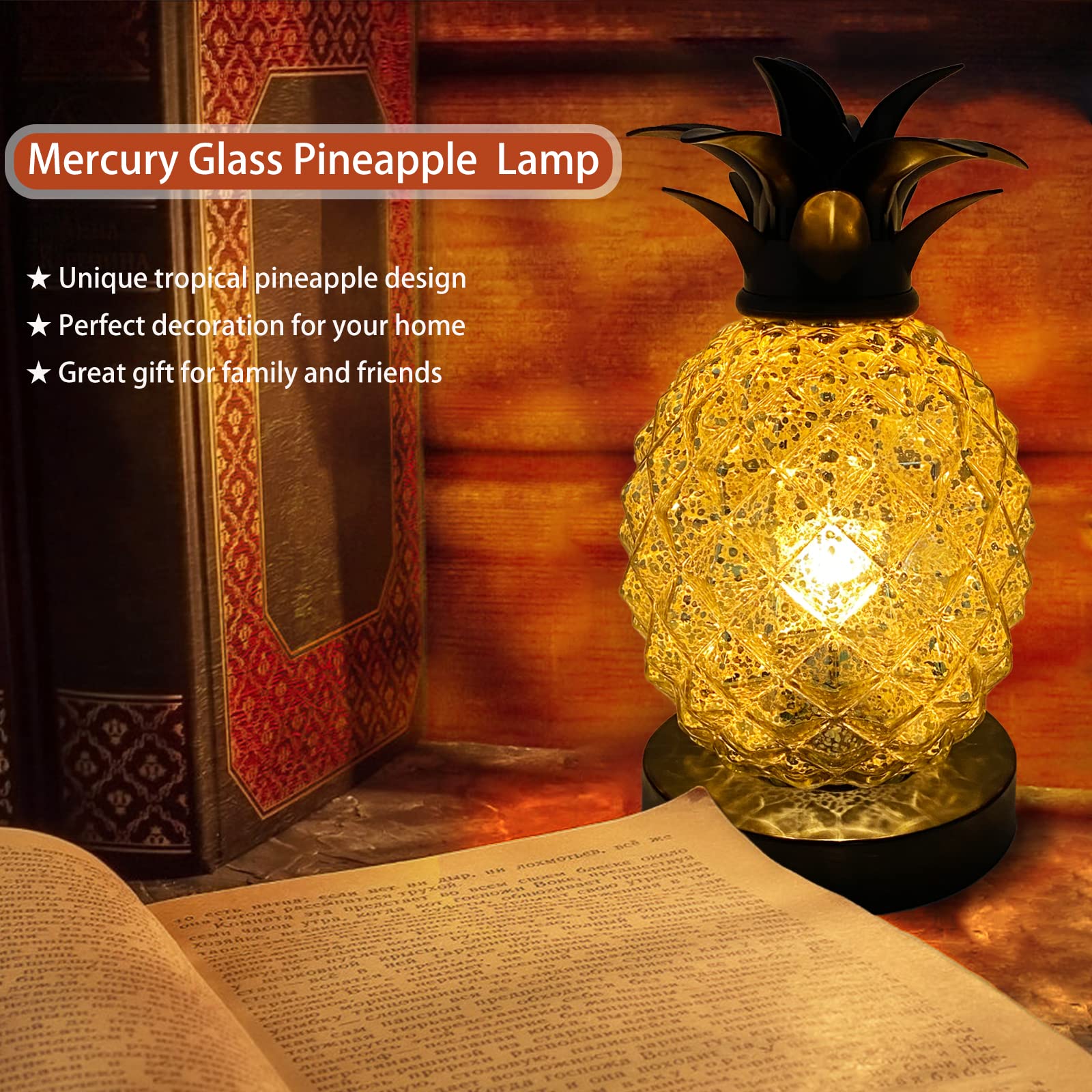 Table Lamp Mercury Glass Lamp Glass Table Lamp Pineapple Night Light For Bedroom Living Room Kids Room Gold Pineapple D  Cor Hom