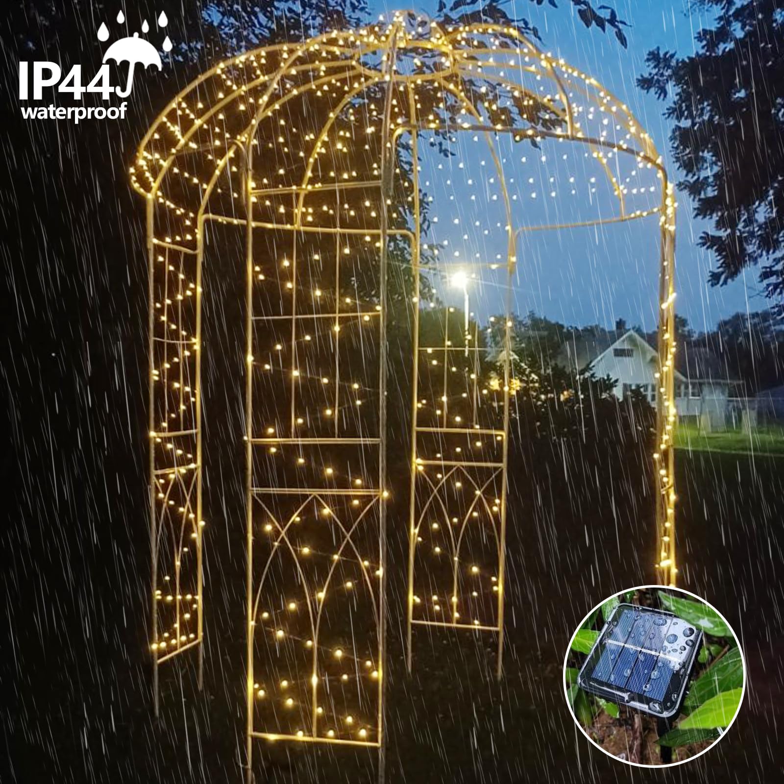QITONG Solar Fairy Lights - 2 Pack 66ft 200 LED Warm White Waterproof String Lights with 8 Modes, Silver Wire