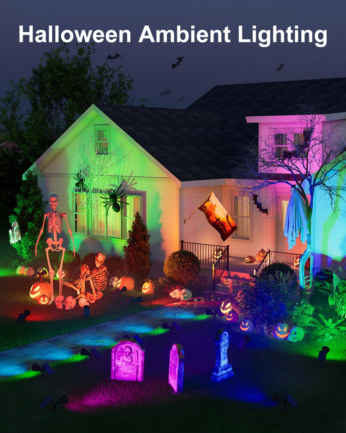 4 Pack Color Changing Solar Spotlights Outdoor For Decorations, Tree, Statue, House Wall, Super Bright Waterproof Solar Lanscape Spot Lights Uplighting For Outside, Yard, Garden, Adjustable Brightness
