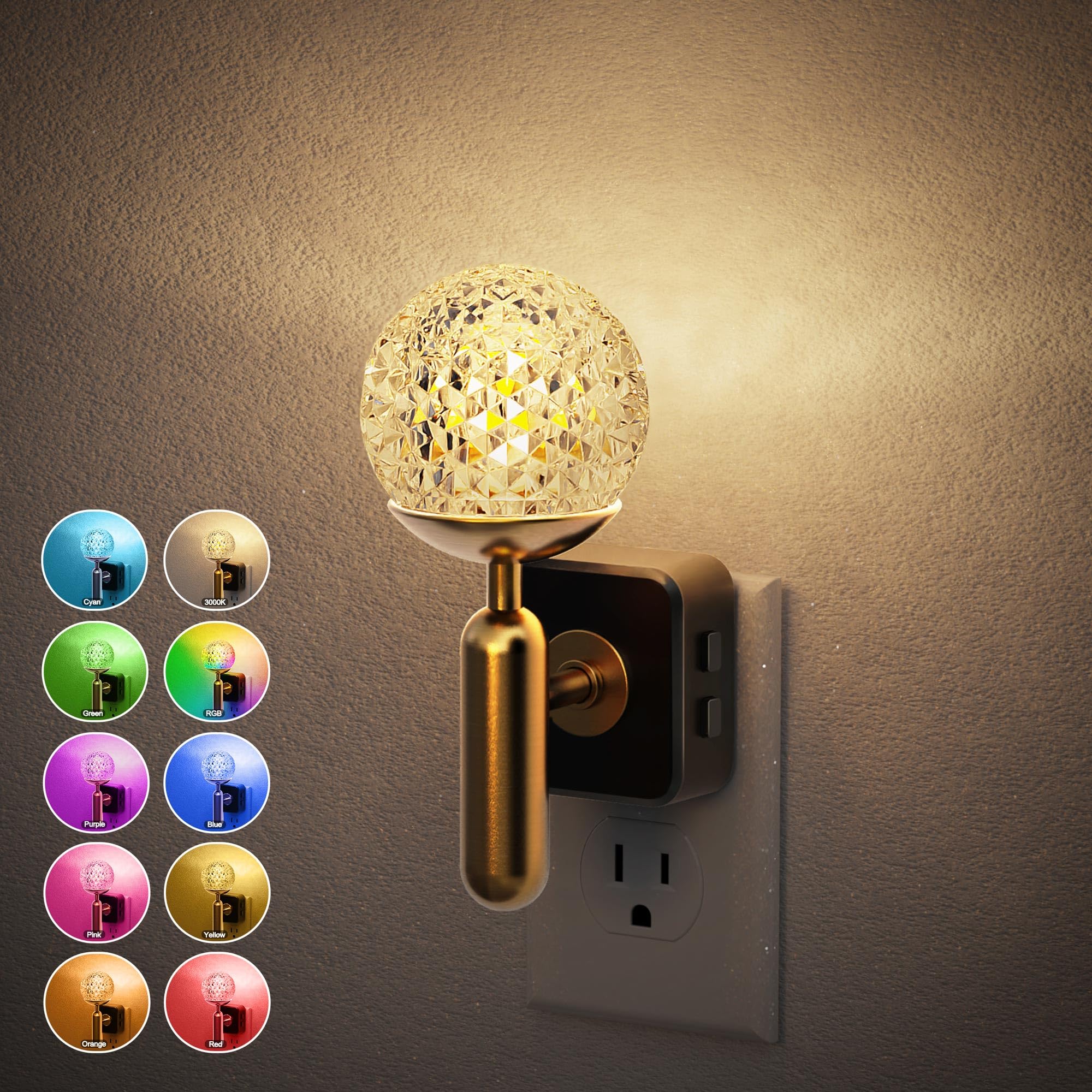 JandCase Night Light  Night Lights Plug into Wall  Color Change RBG Nightlight  Built in Dusk to Dawn Sensor for Hallway Bedroom Stairway