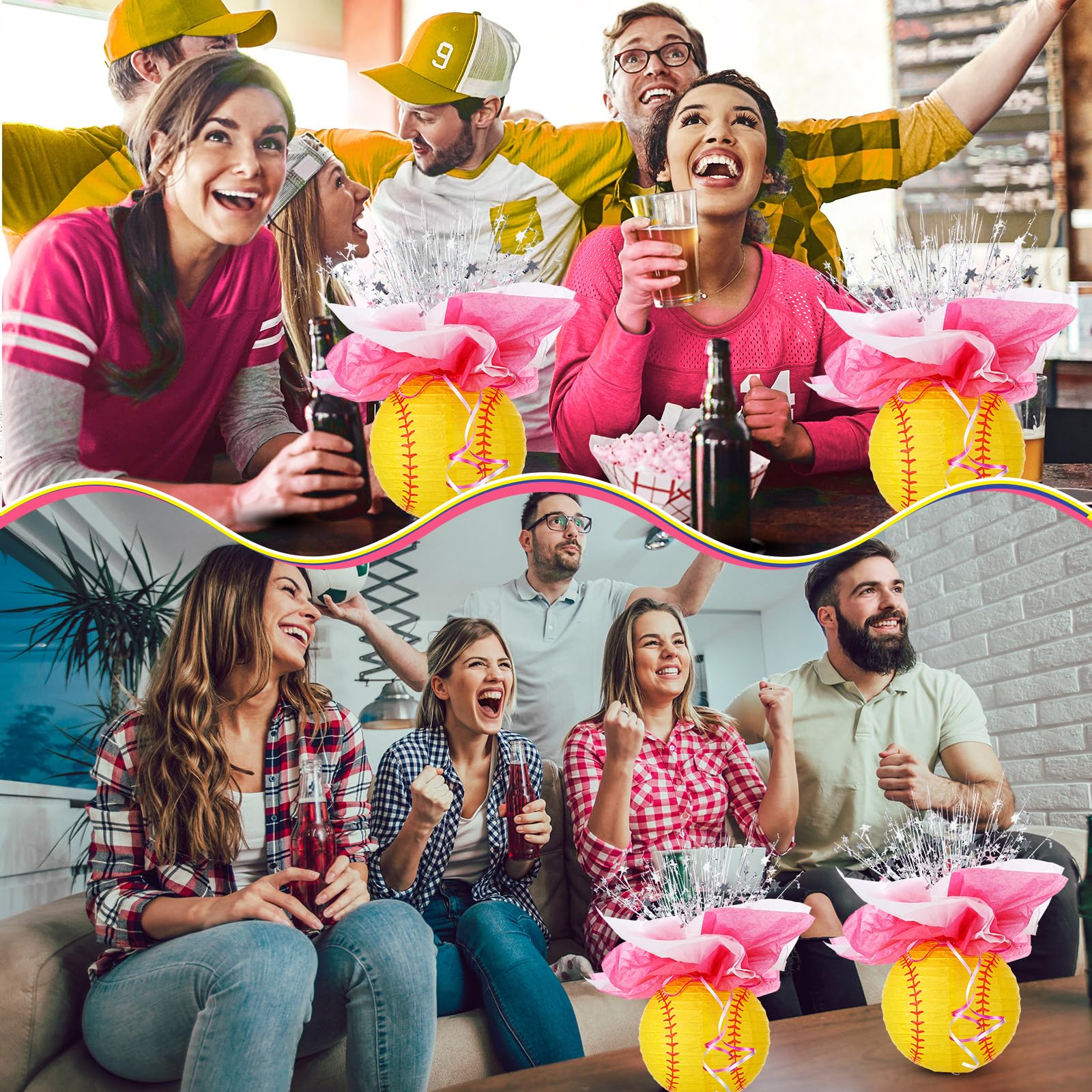 Rossesay 26 Pieces Softball Lantern Centerpieces Decorations Softball Centerpieces Supplies With Metallic Foil Spray Centerpiece
